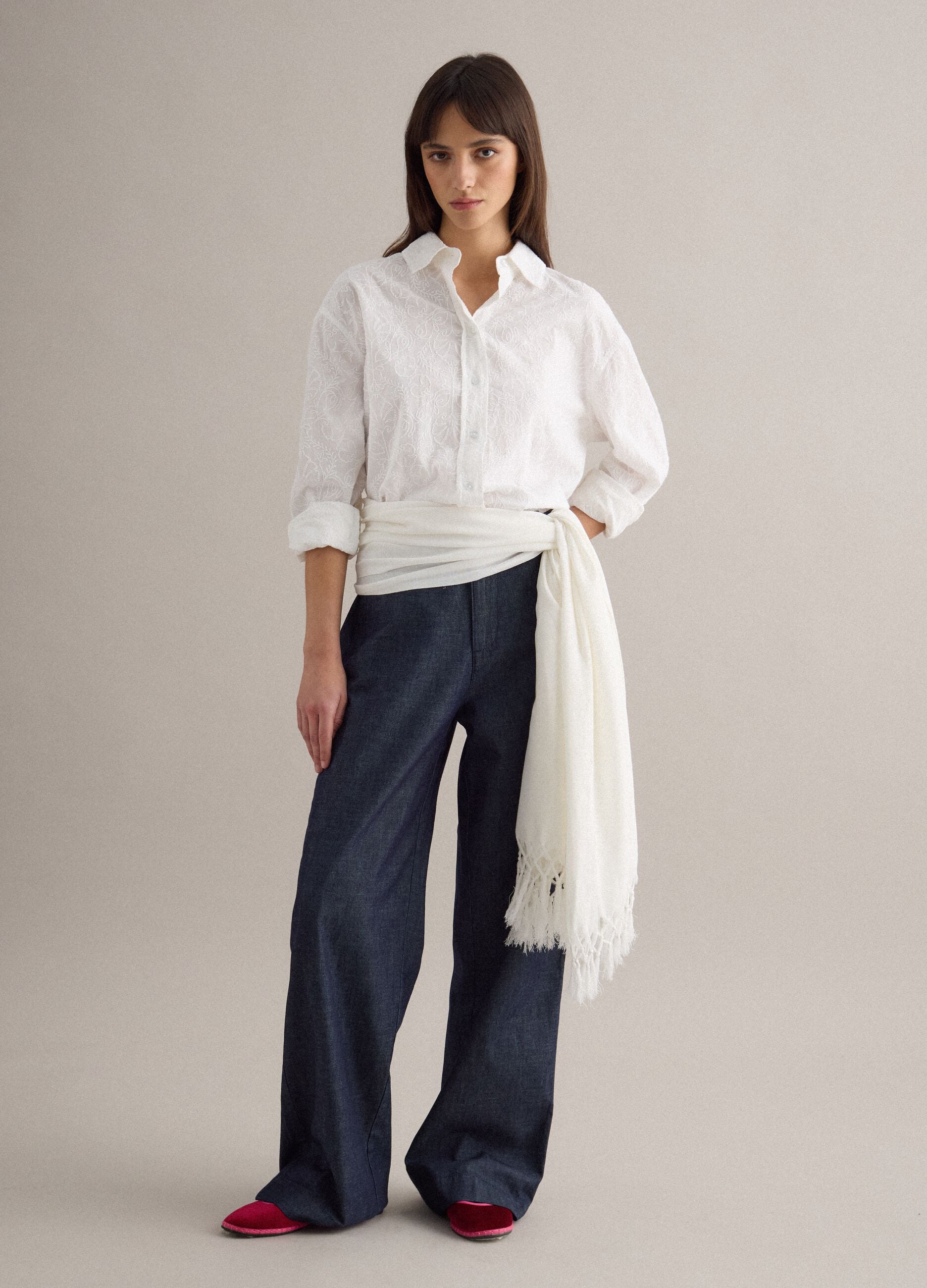 Wide Blue Cotton Trousers