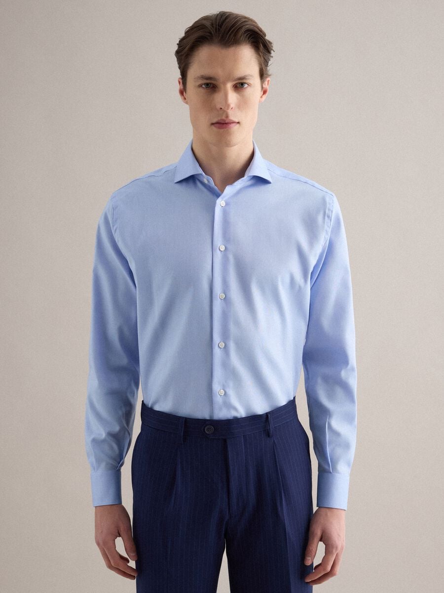Camicia in puro cotone azzurra regular fit_0