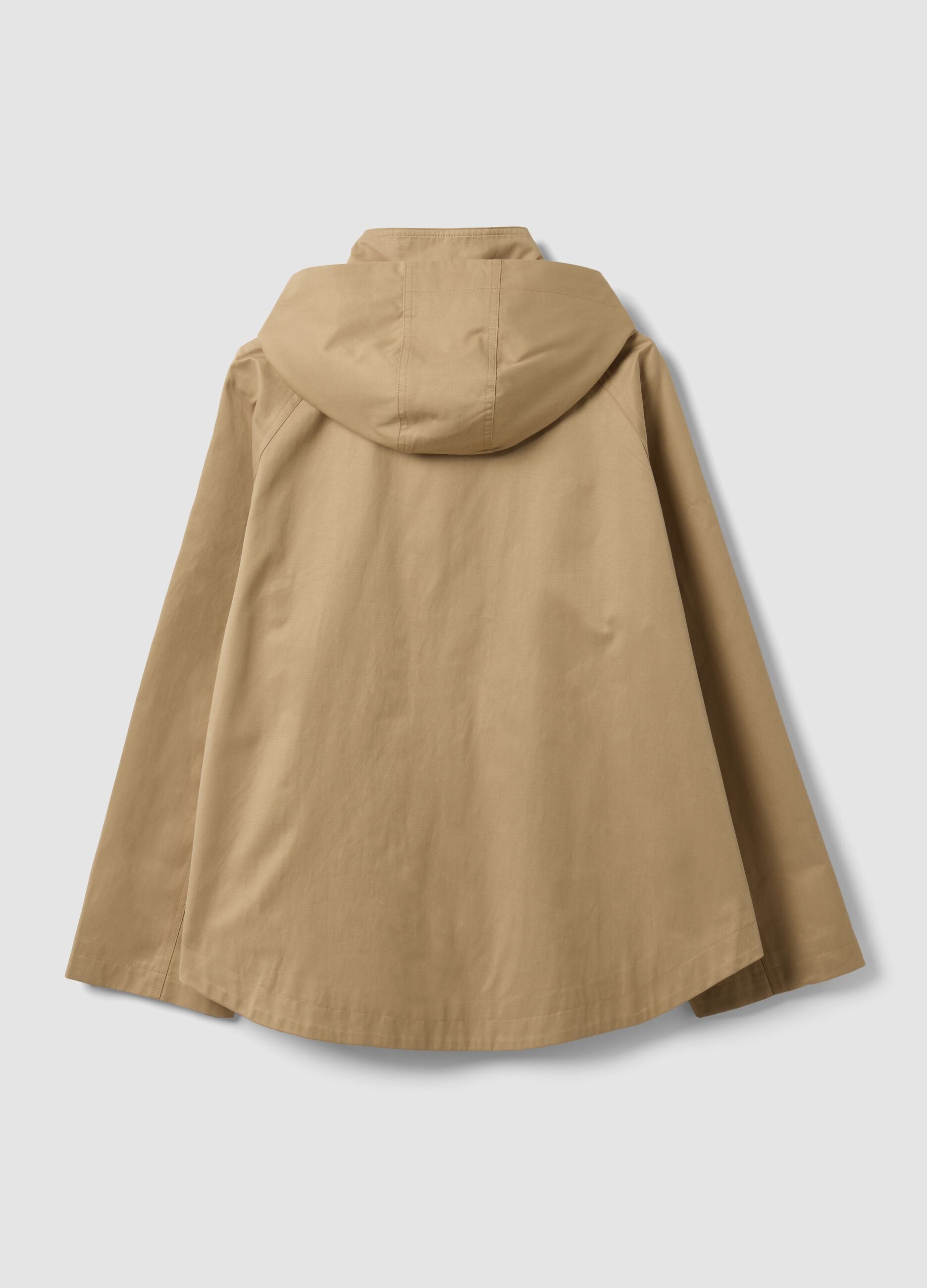 Beige cotton-blend parka with hood, regular fit