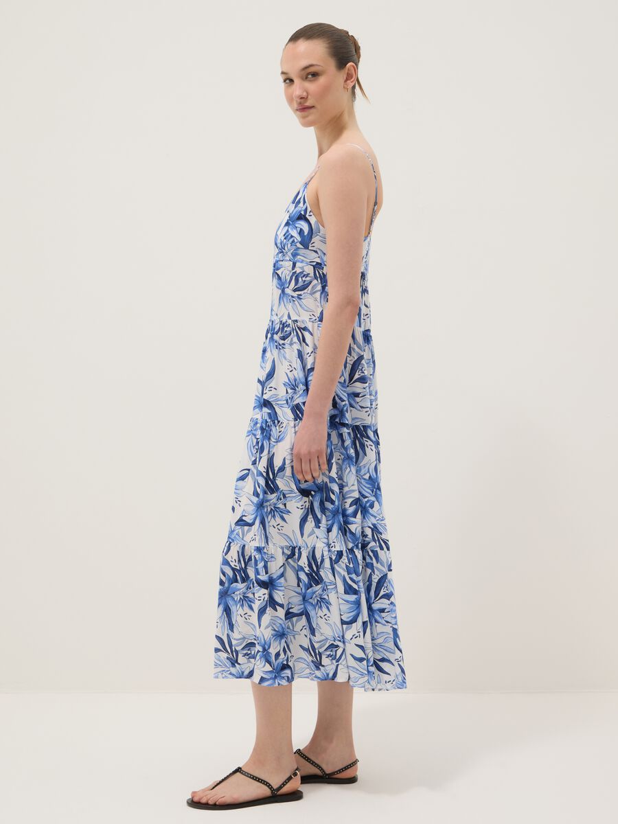 Blue and white pure viscose maxi dress with floral print_1