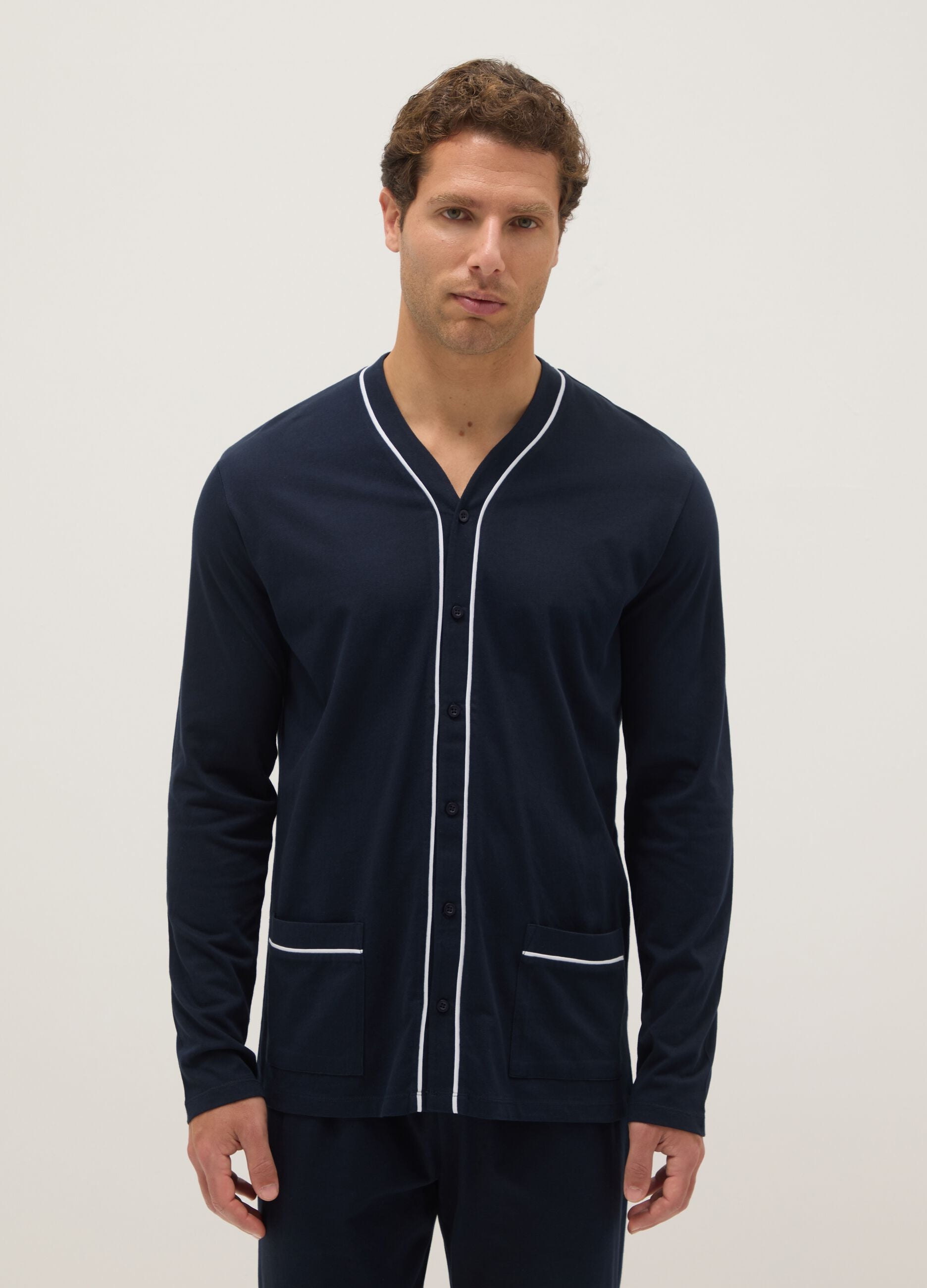 Pure cotton blue pyjamas, regular fit with contrast detailing