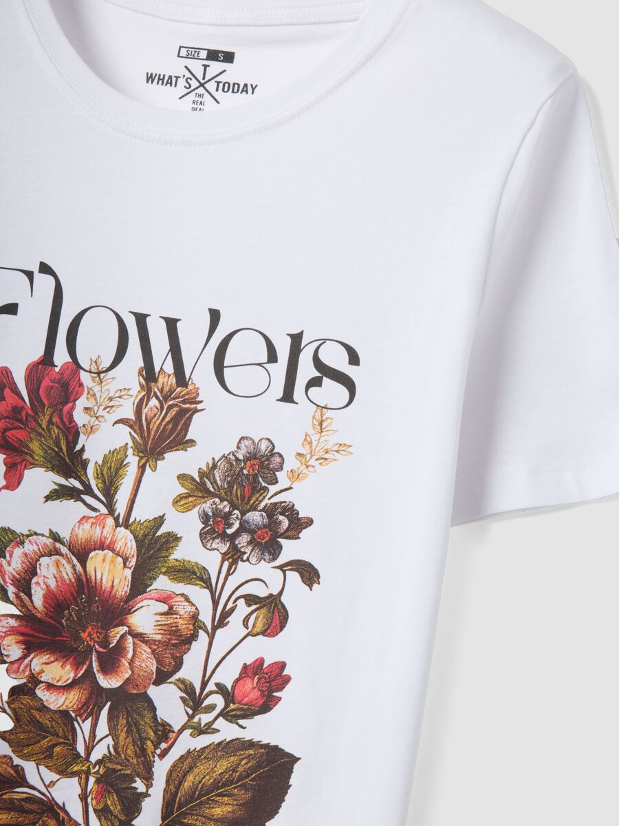 White pure cotton regular fit t-shirt with floral print_1