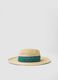 Cappello panama beige in puro tessuto carta con fascia multicolor_0