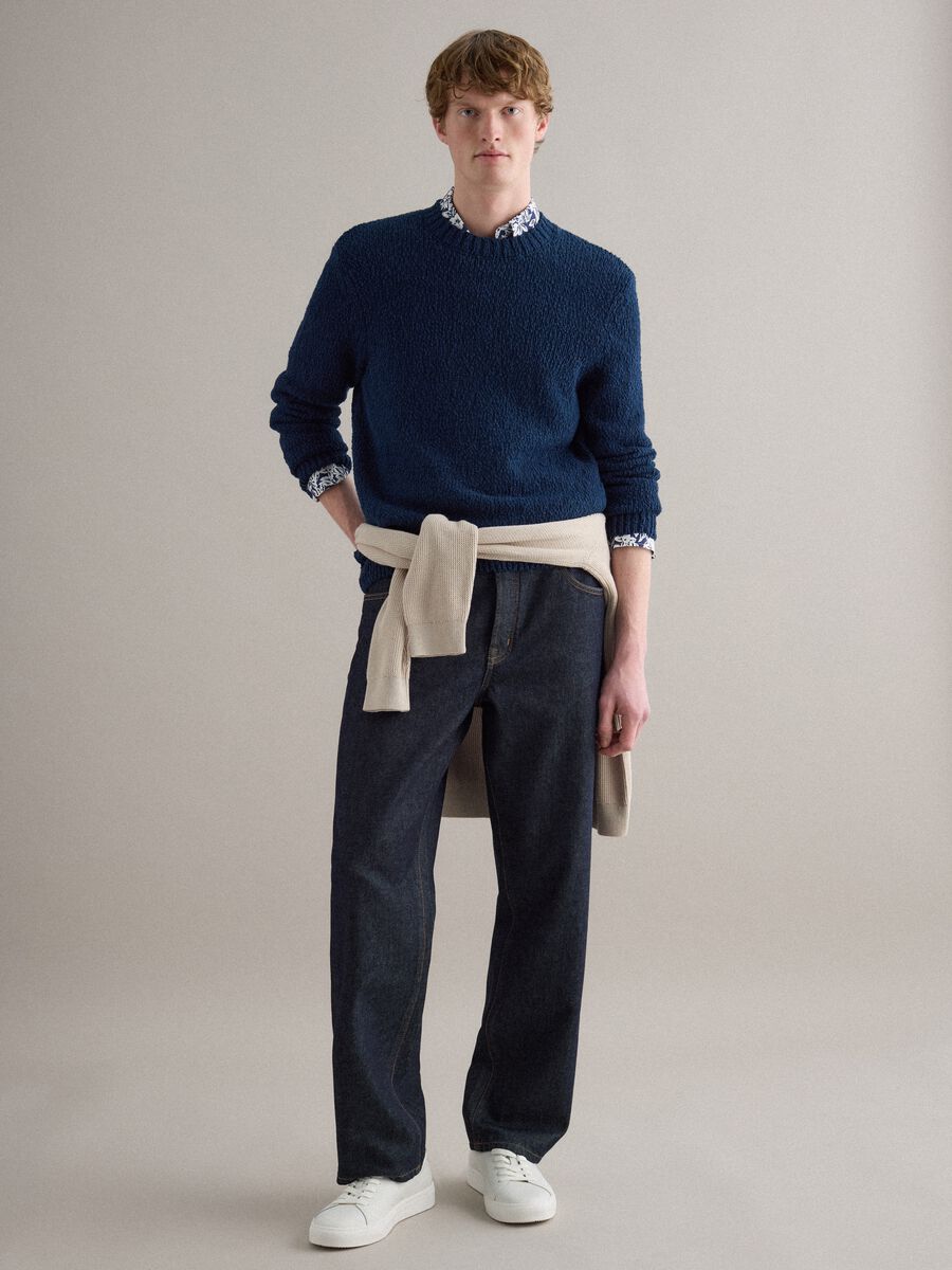 Long sleeve blue pure cotton pullover regular fit_2