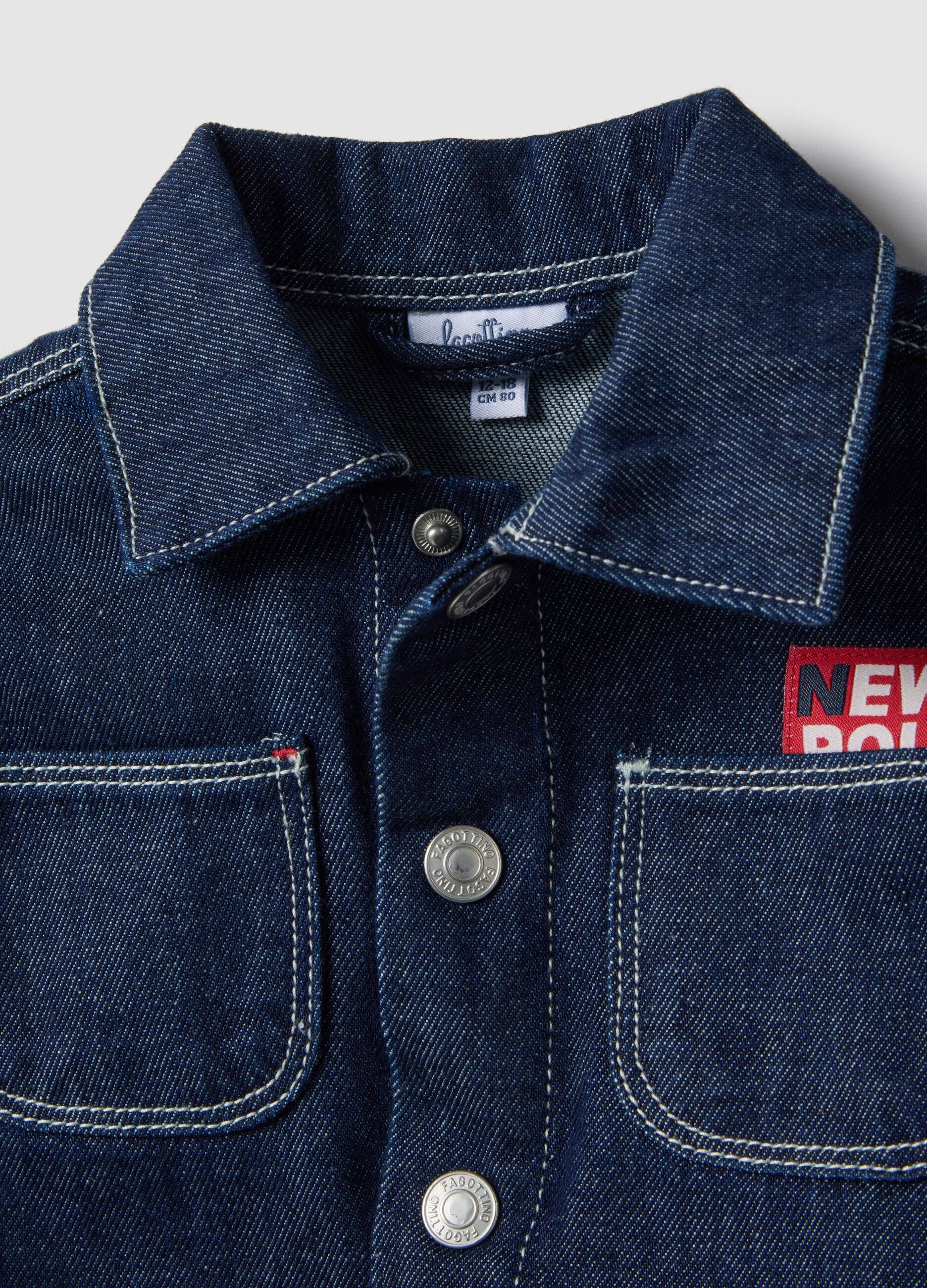 Blue regular fit pure cotton denim jacket with buttons for boy