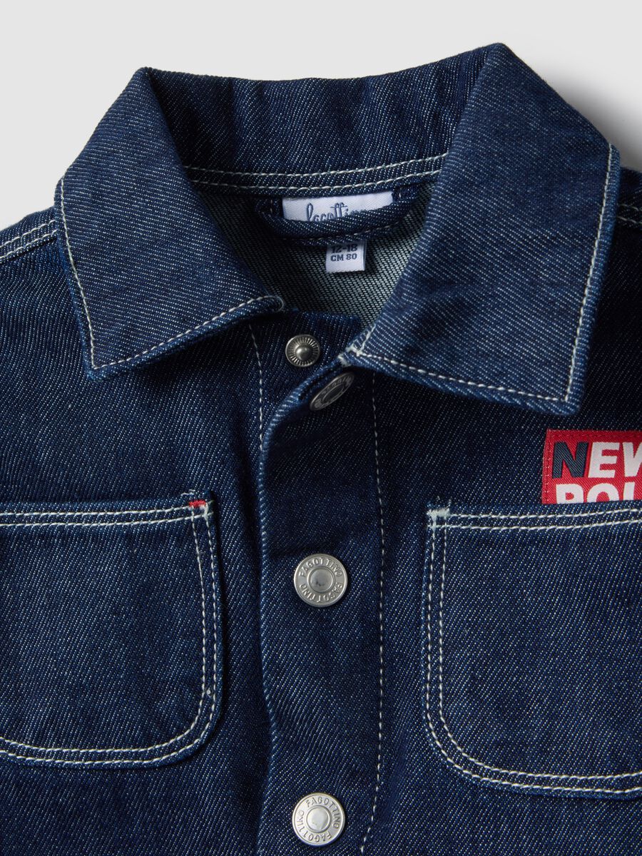 Giacca in puro cotone denim blu regular fit con bottoni per bimbo_2