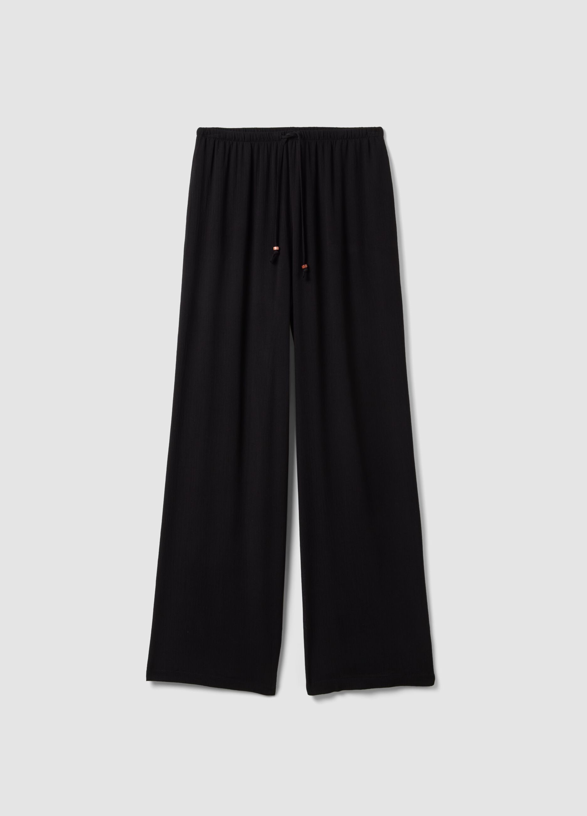 Black pure viscose trousers with drawstring, relaxed fit