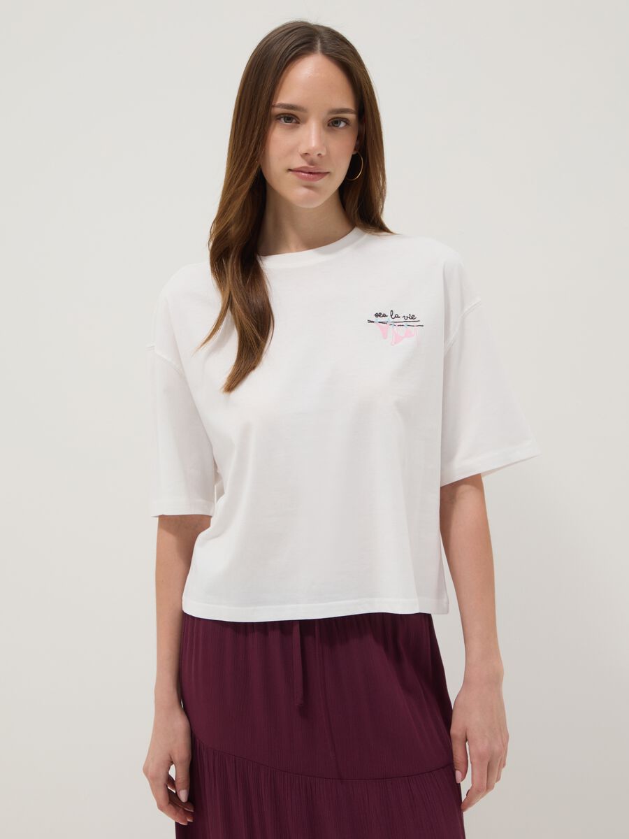 White pure cotton T-shirt with embroidery, boxy fit_1