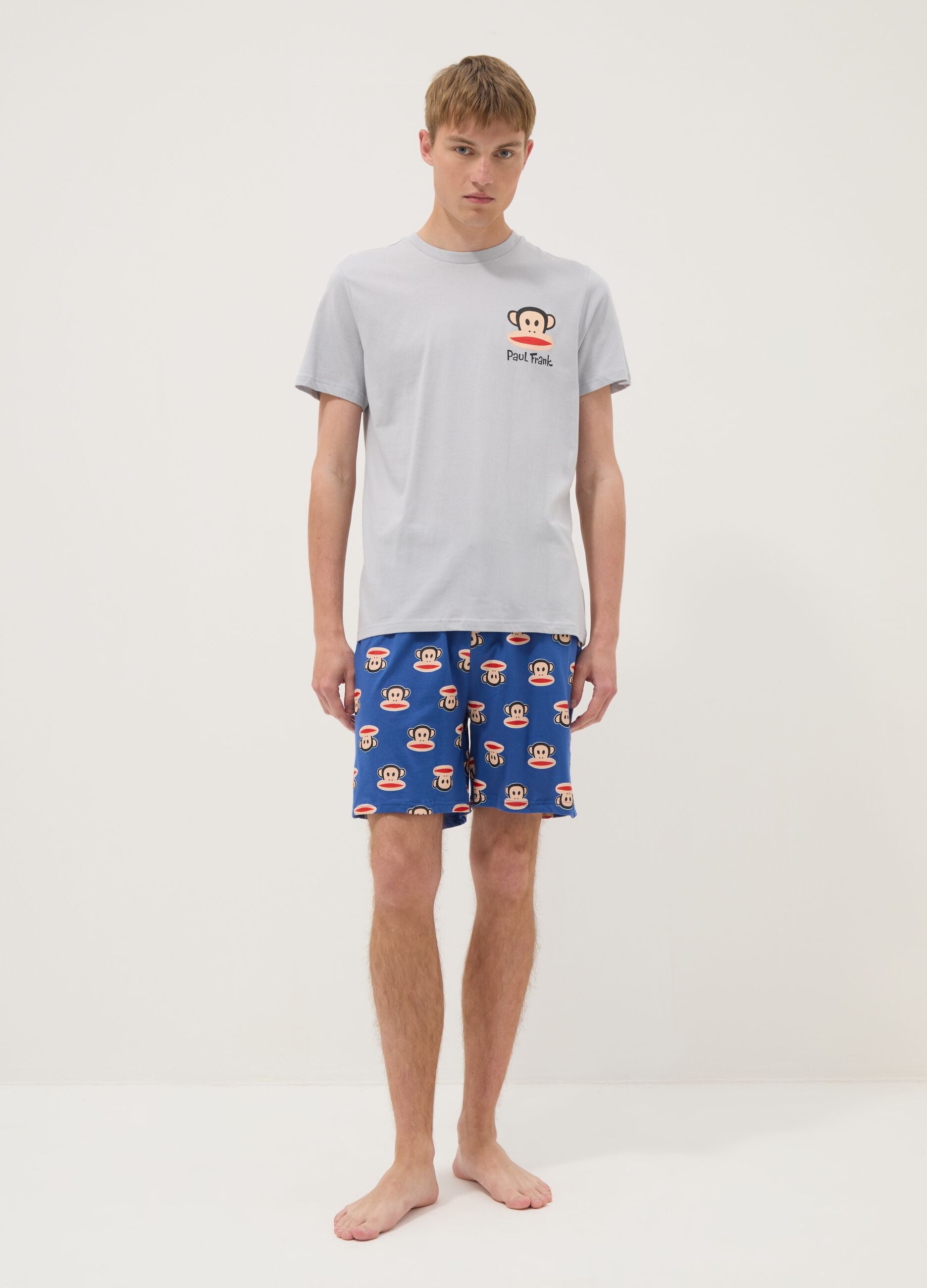 Men&rsquo;s multicolour short cotton pyjama set with Paul Frank print, regular fit