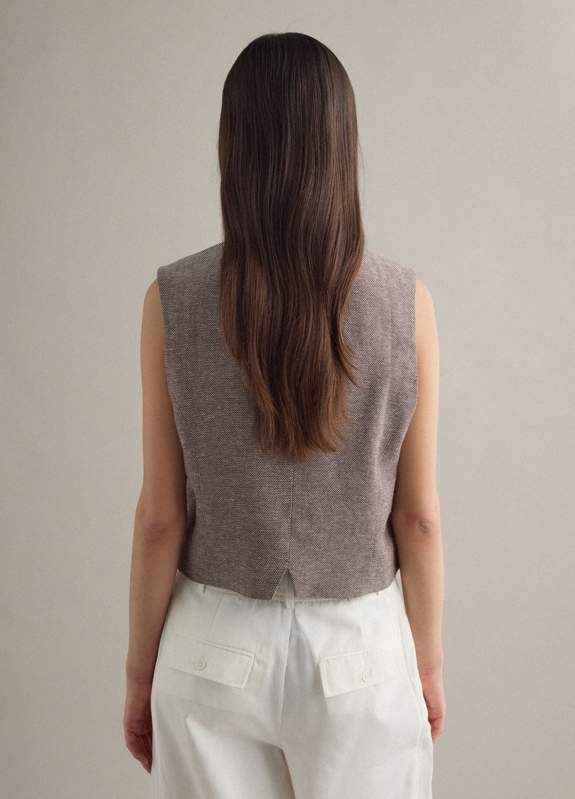 Multicolour striped regular fit viscose and linen blend waistcoat
