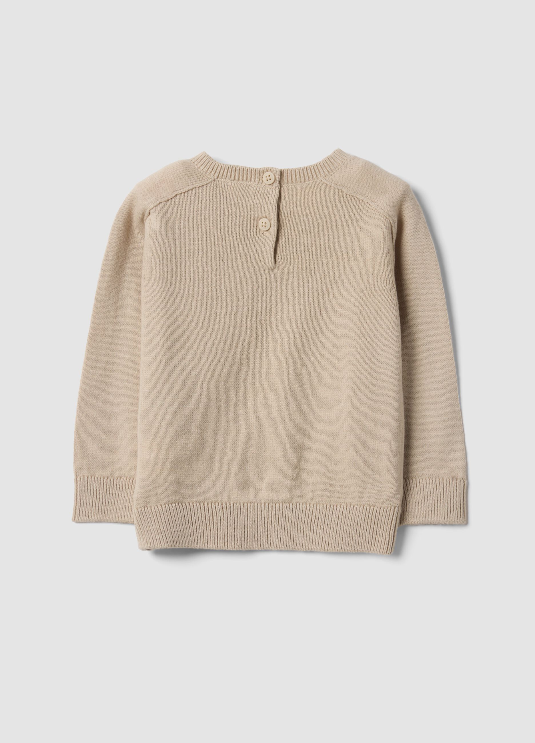 Beige cotton-blend crew-neck jumper for baby boy