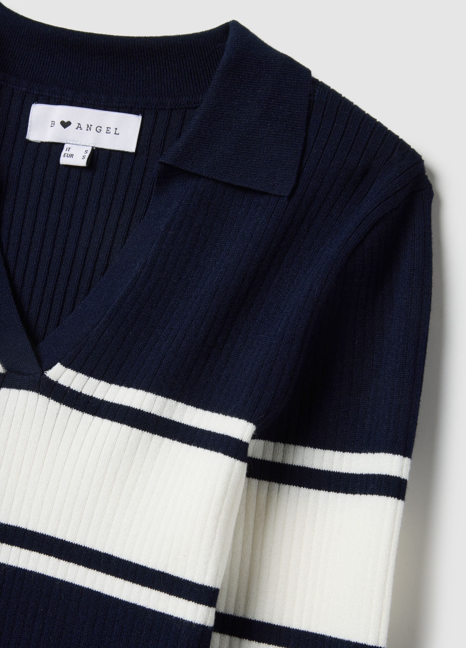 Blue sweater with polo collar in viscose blend