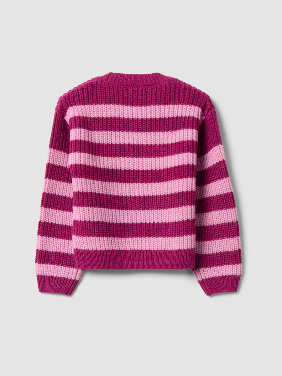 Girls&rsquo; purple striped crew-neck knitted cardigan_1