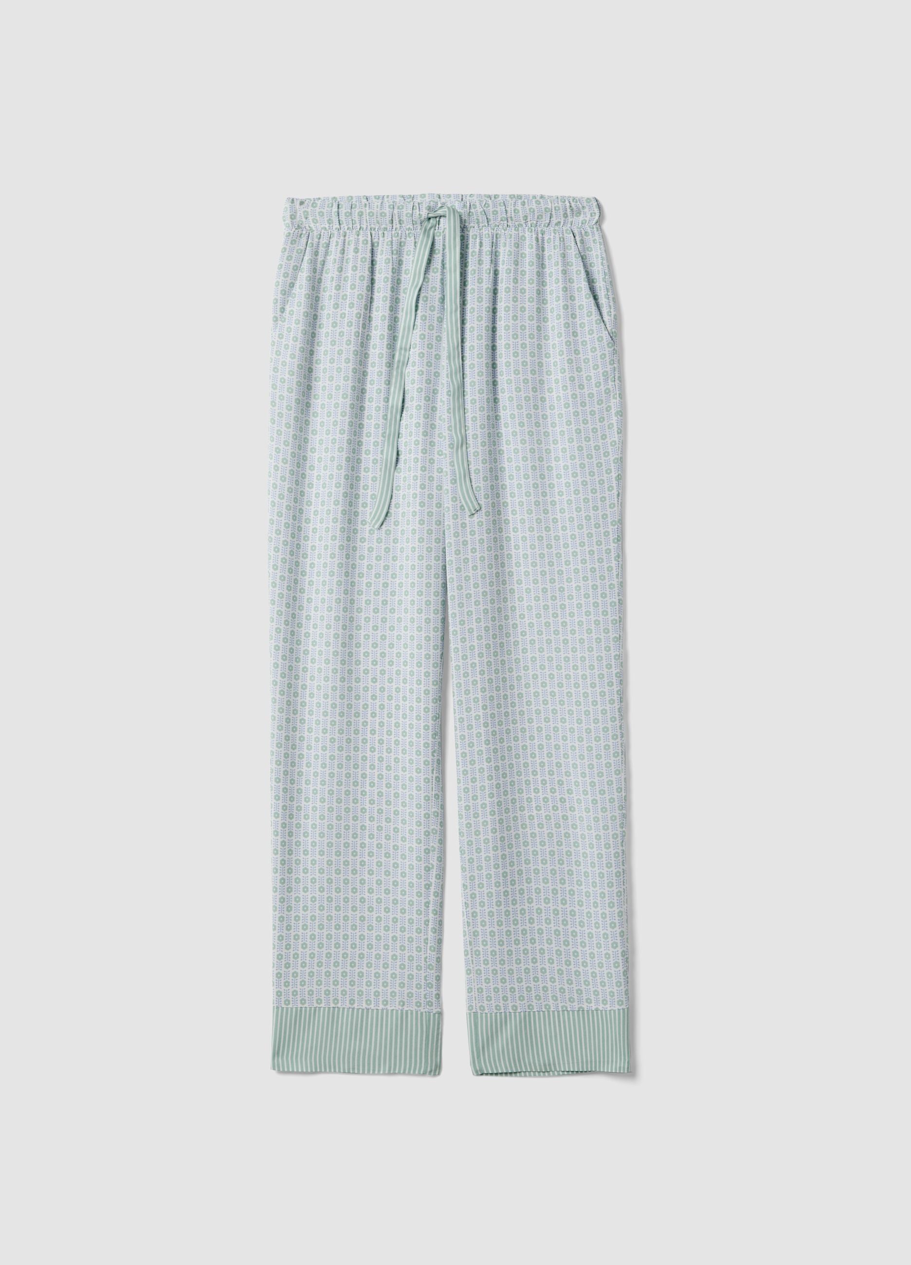 Multicolour pure viscose pyjama trousers with geometric pattern, regular fit