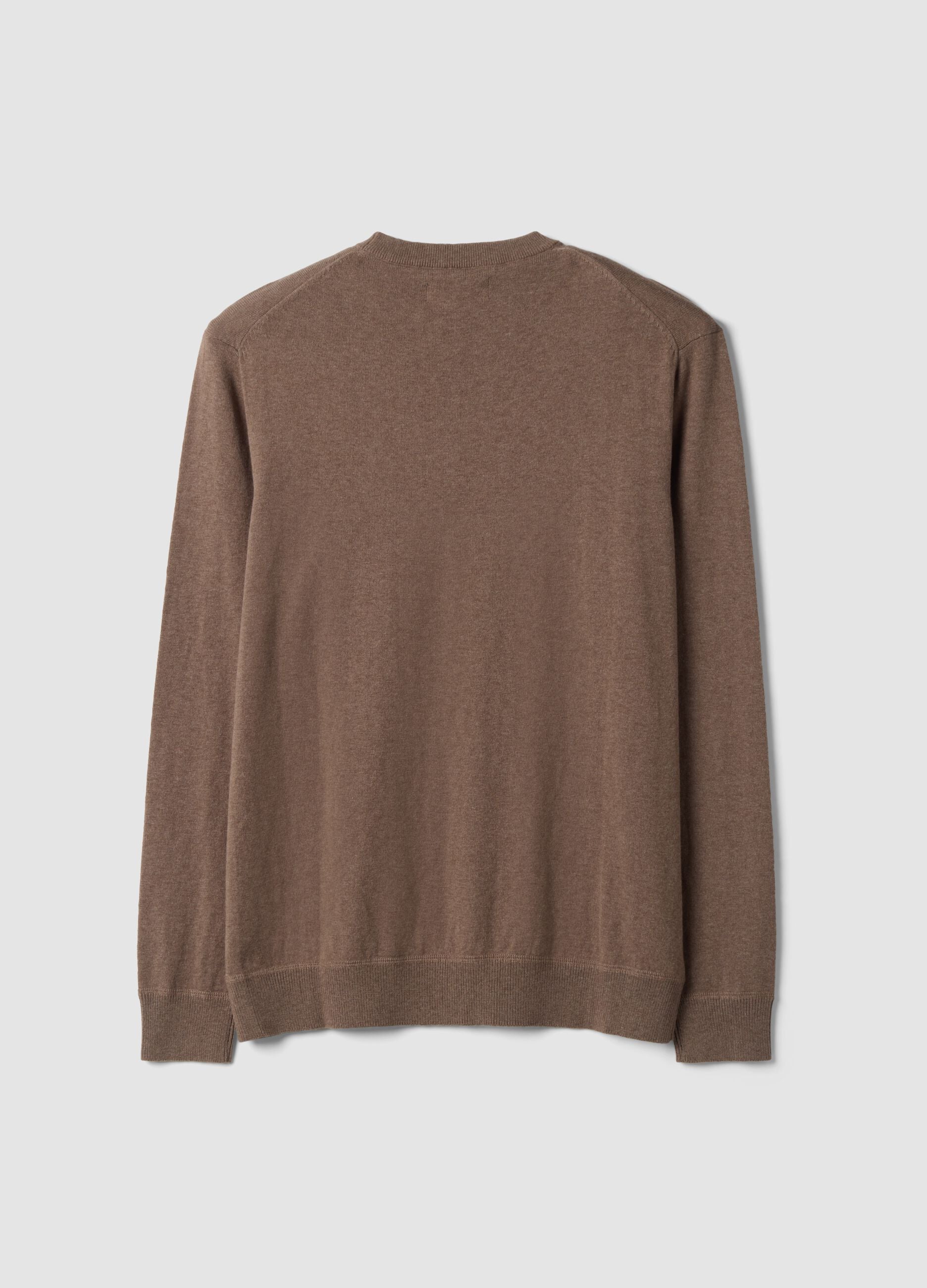 Brown cotton and cashmere blend crew-neck jumper
