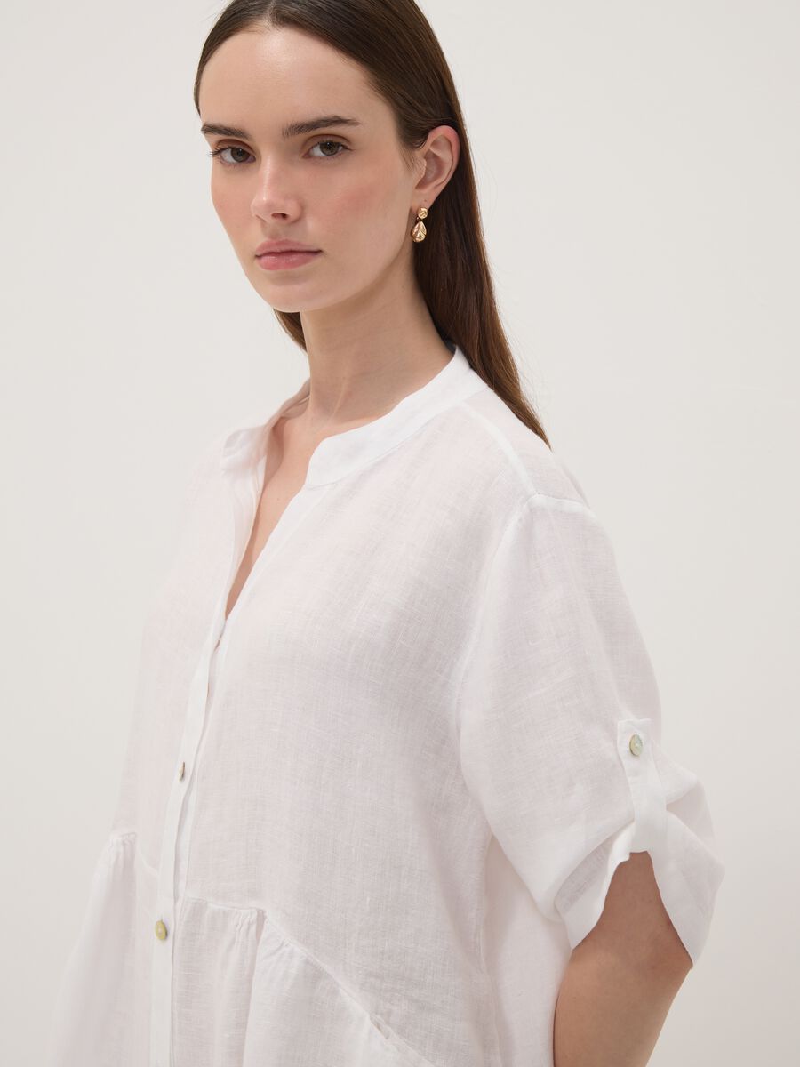 White pure linen dress with Mandarin collar, regular fit_2