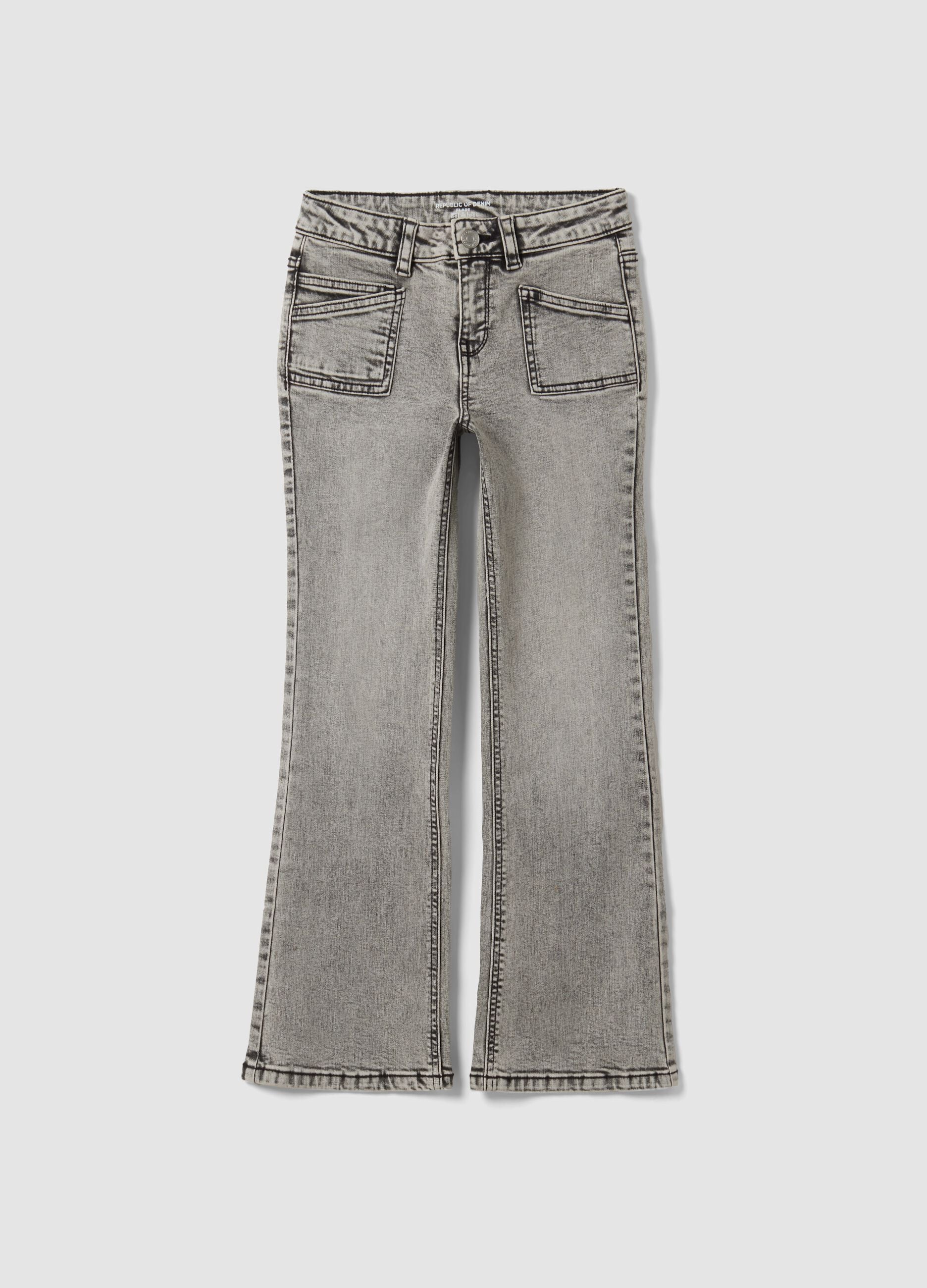 Girls&rsquo; grey flared jeans in stretch cotton