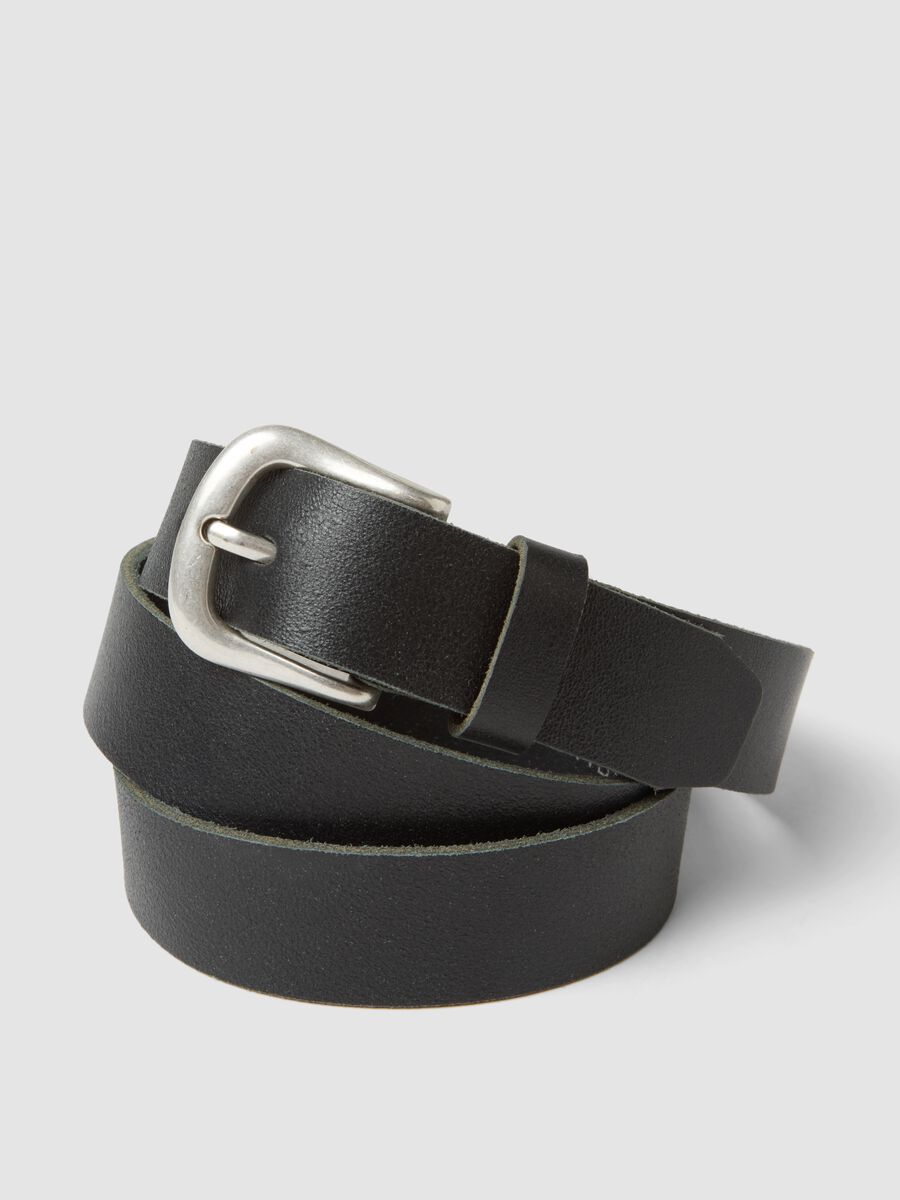 Black genuine leather belt with metal buckle_2