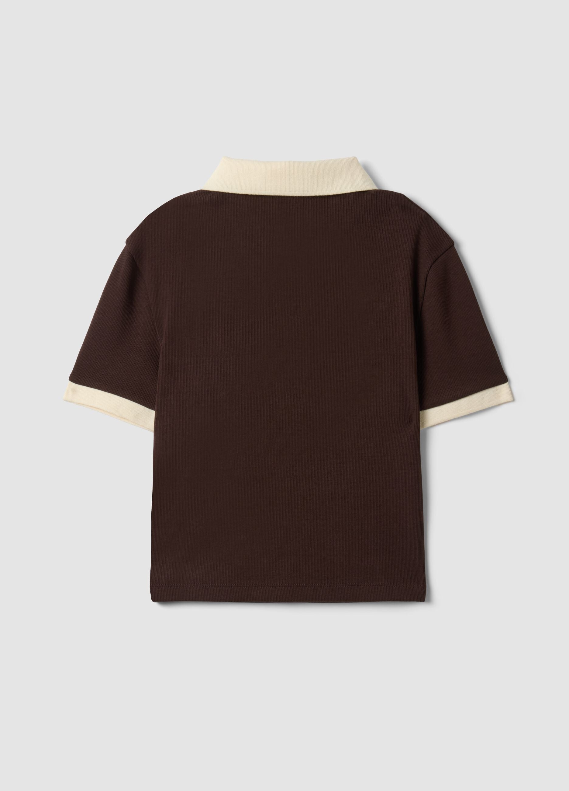 Brown cropped stretch-cotton polo with print, regular fit