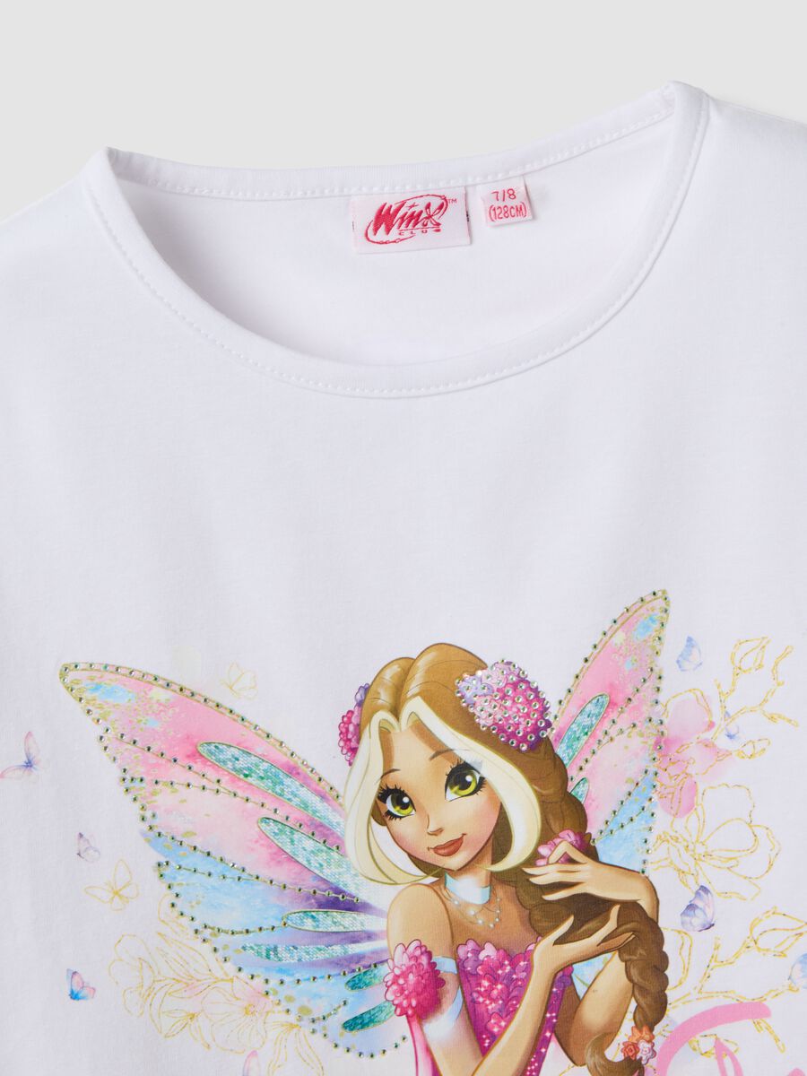 T-shirt bianca in cotone elasticizzato con maniche volant per bambina regular fit_3