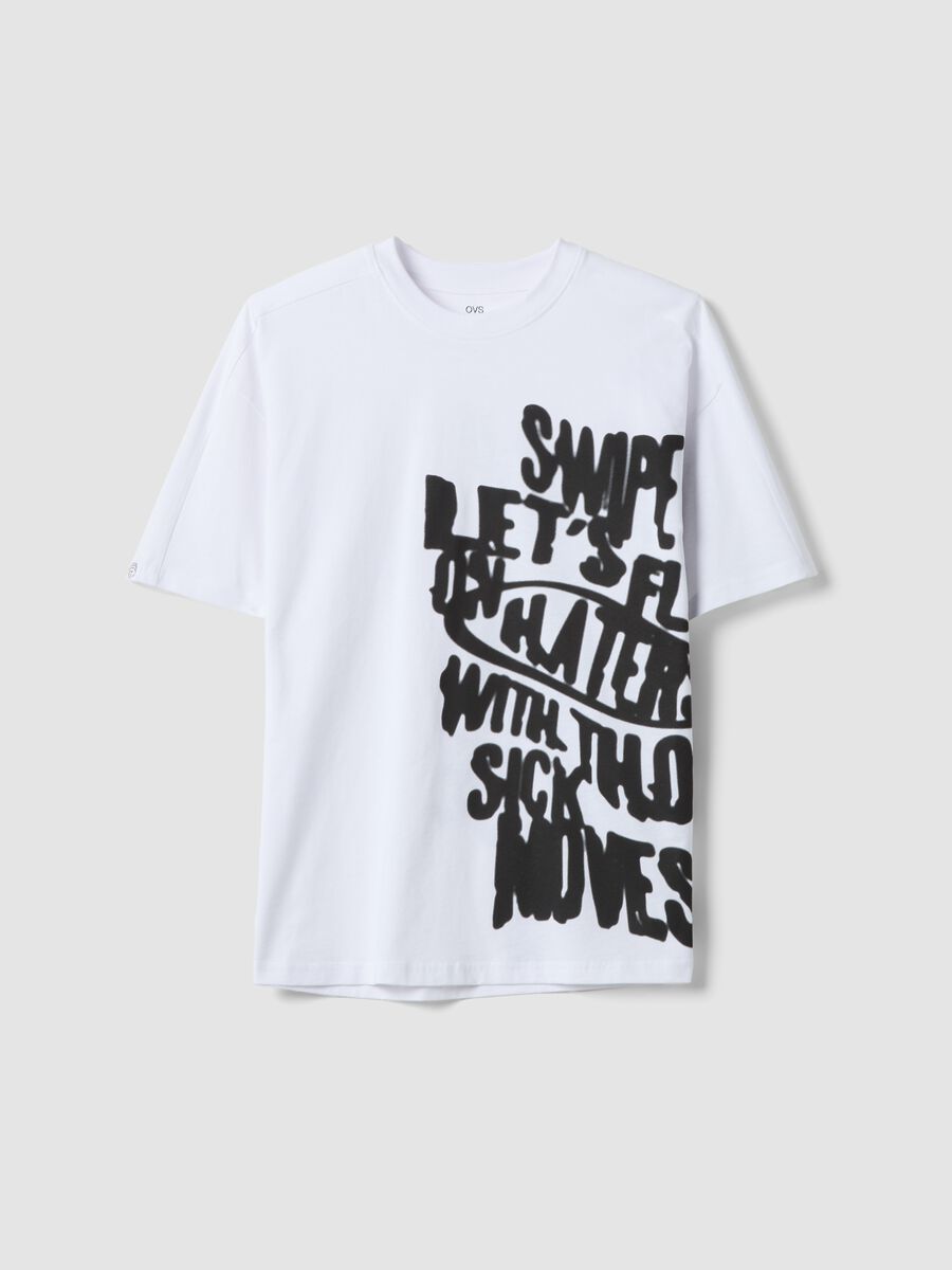 T-shirt bianca in puro cotone da ragazzo oversize fit con stampa_3
