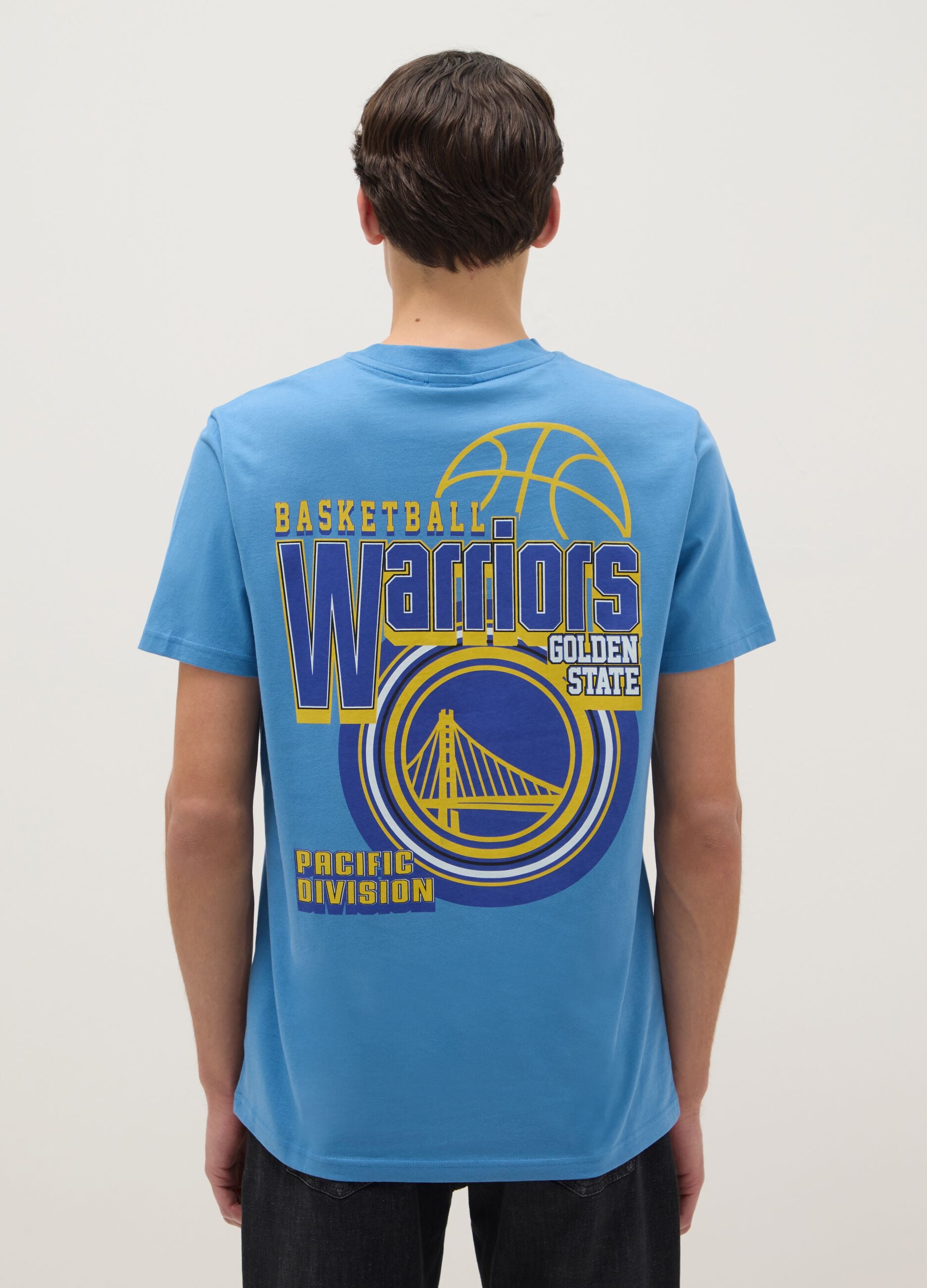 Sky Blue Pure Cotton Regular Fit T-shirt with Golden State Warriors Logo