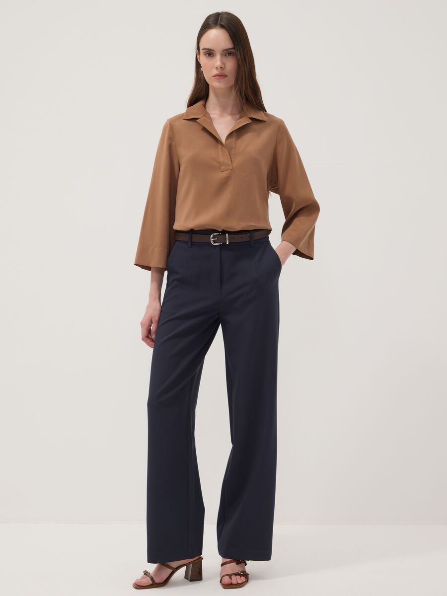 Beige viscose-blend shirt with classic collar_2