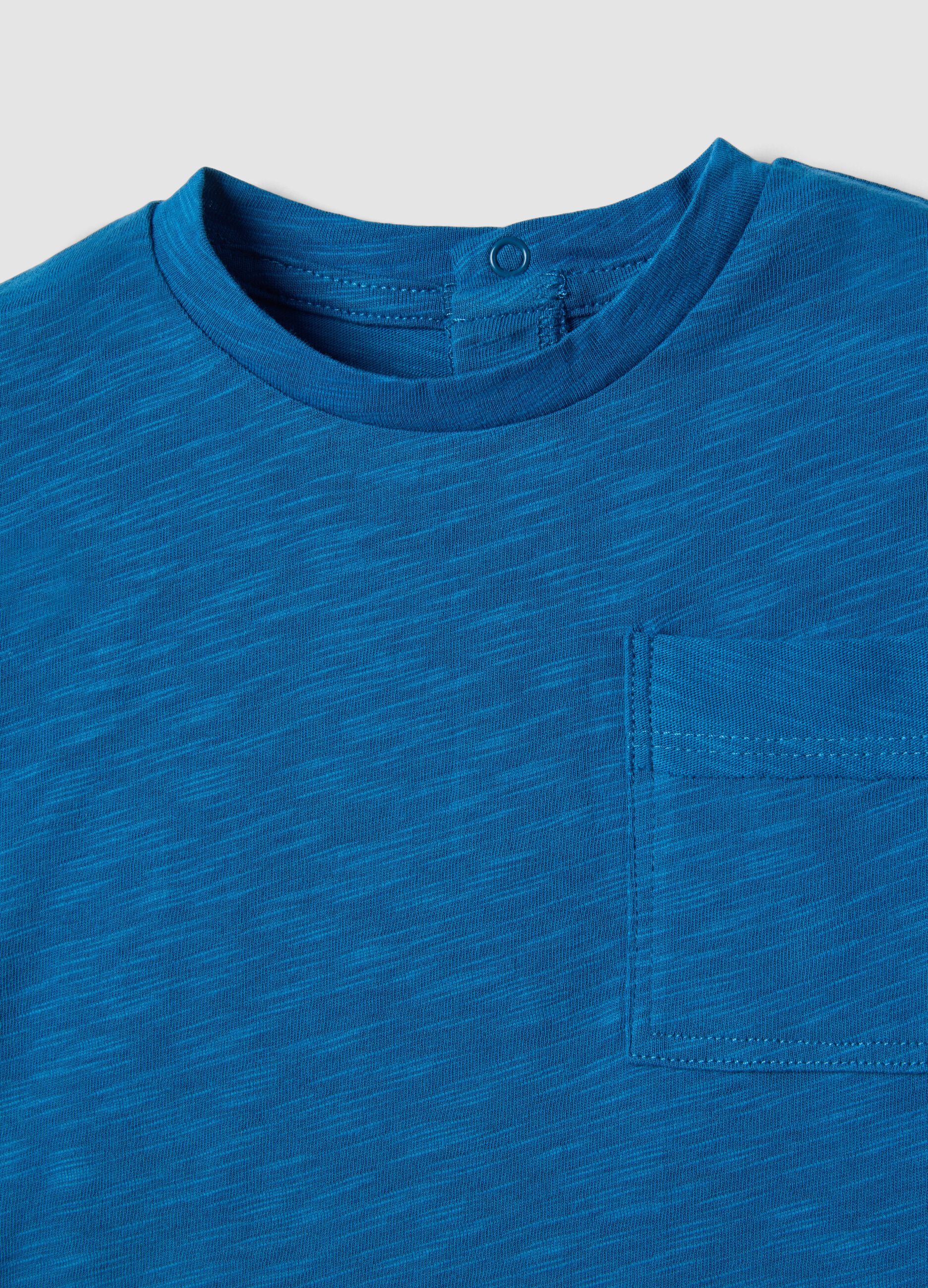 Children's regular fit pure cotton blue t-shirt with pocket