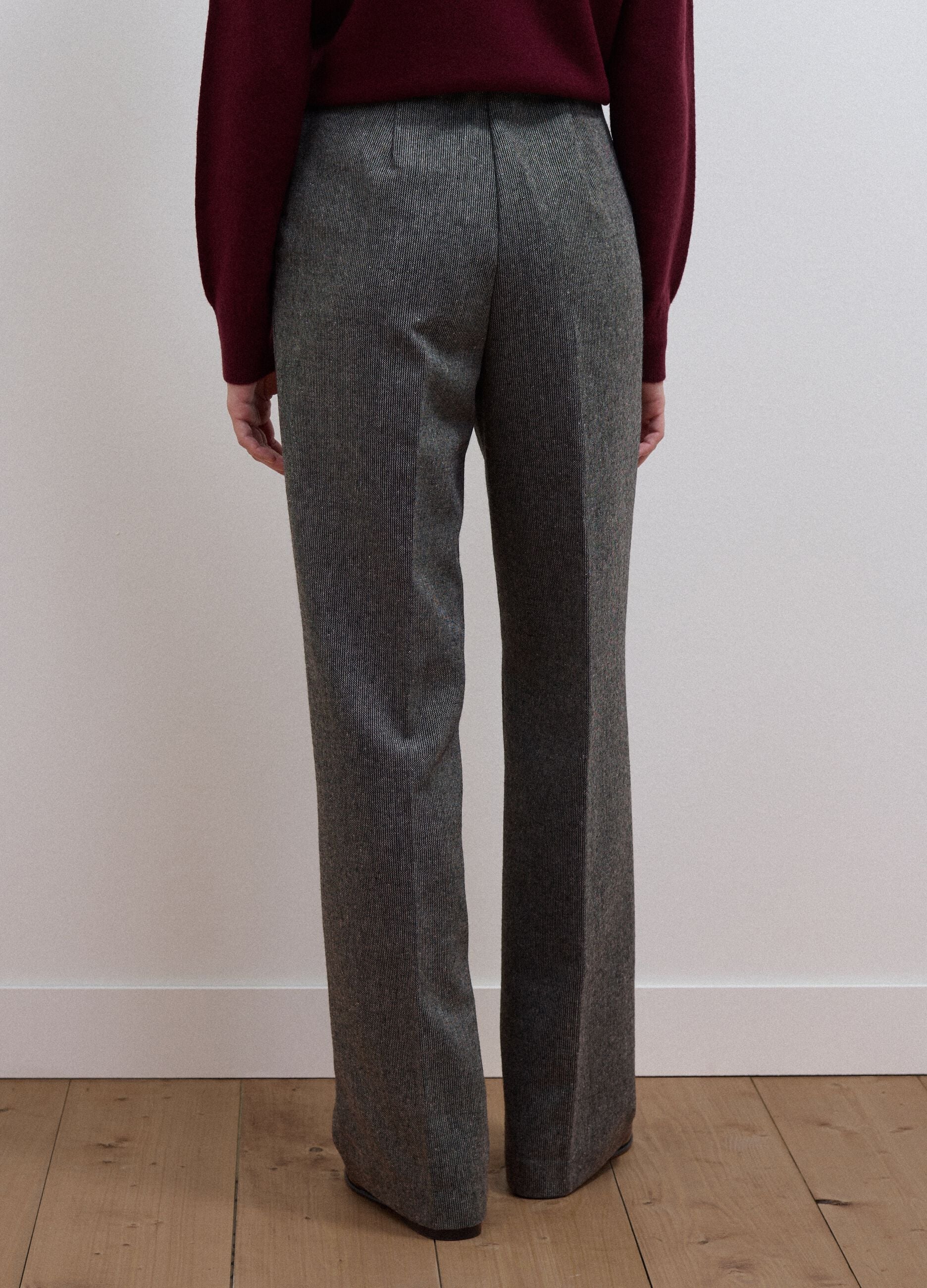 Grey wool-viscose blend flared trousers