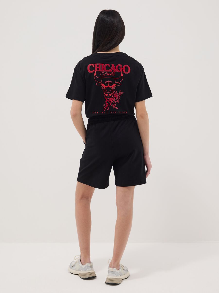 Shorts in puro cotone nero da ragazza relaxed fit Chicago Bulls_2