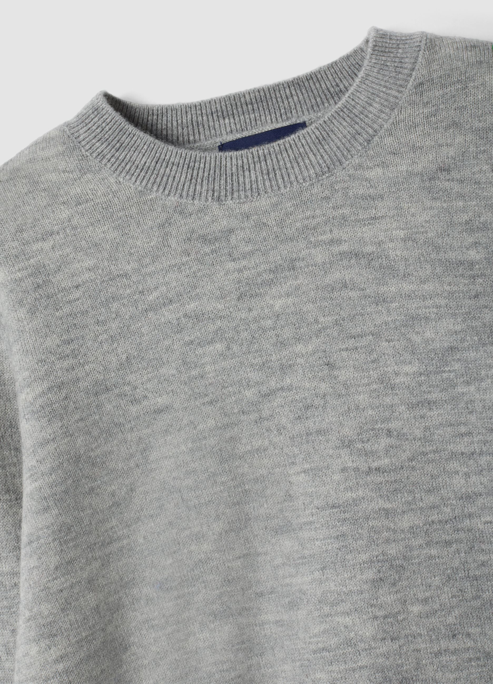 Grey pure wool long-sleeve jumper, regular fit