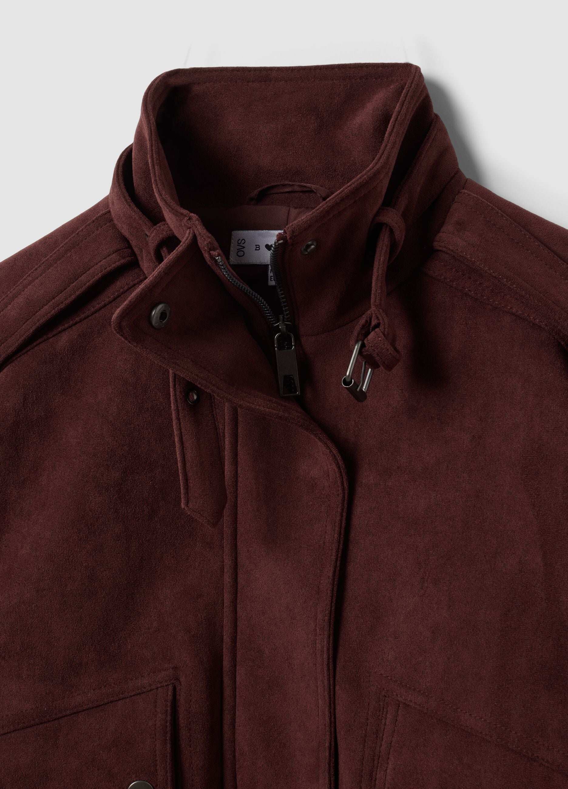 Brown stretch-fabric high-neck jacket, regular fit