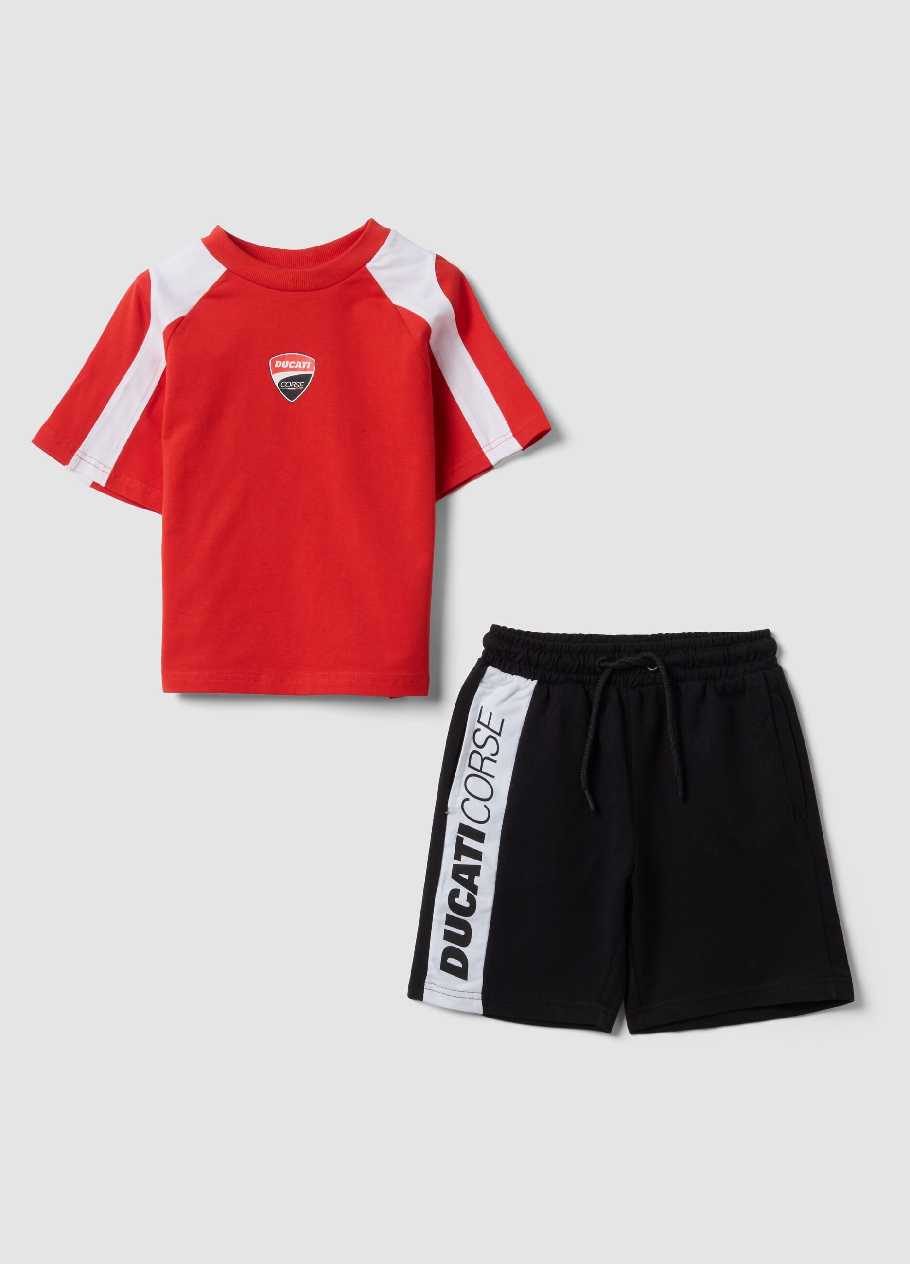 Red and black stretch cotton set with T-shirt and shorts
