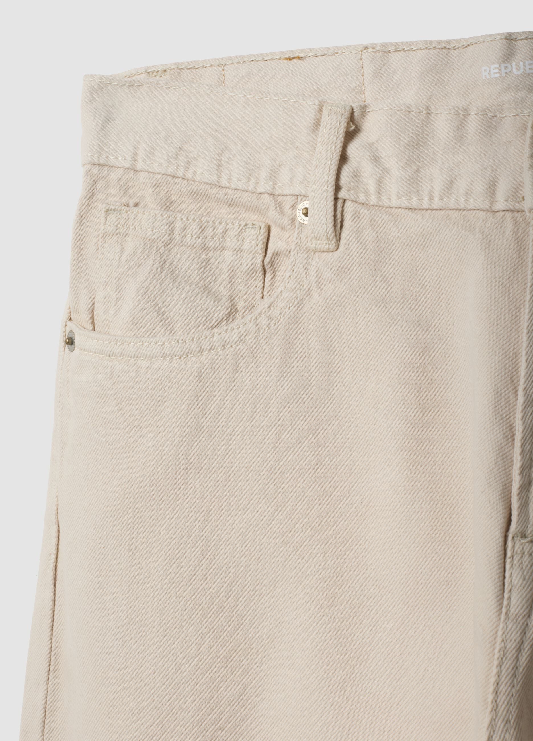 Beige pure cotton twill straight-fit jeans