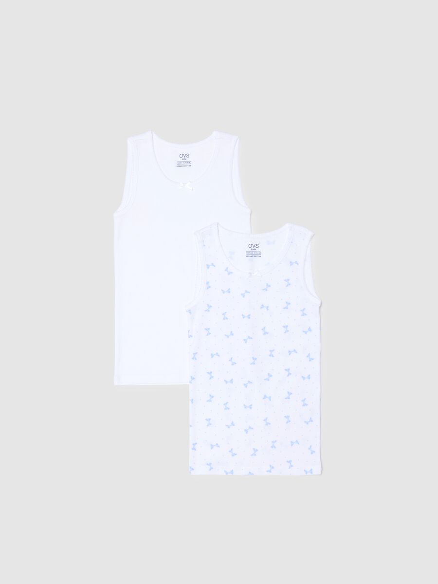 Twin pack of white girls' vests in pure cotton regular fit_0