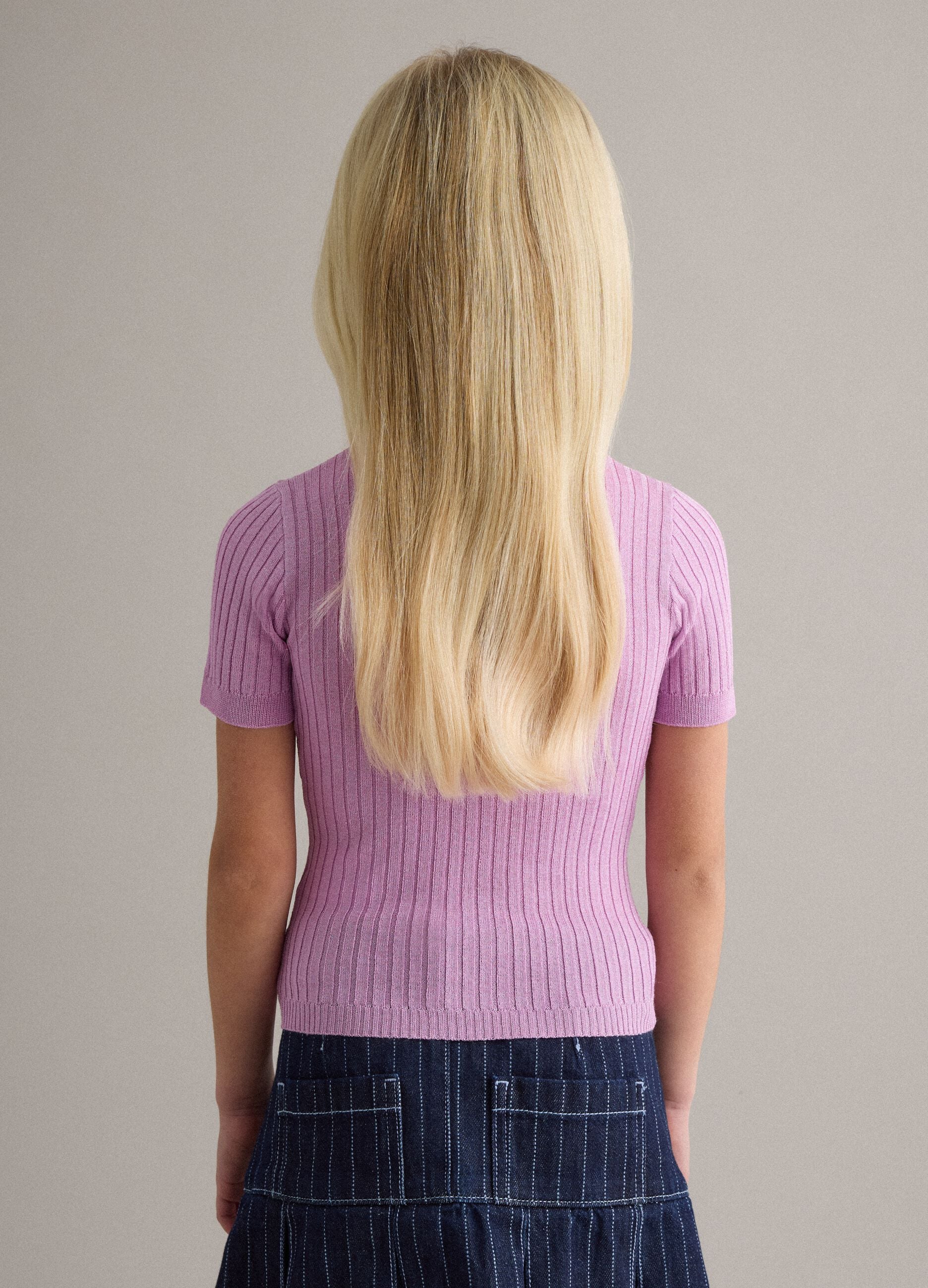 Girls' Regular Fit Purple Ribbed Viscose Blend Jumper