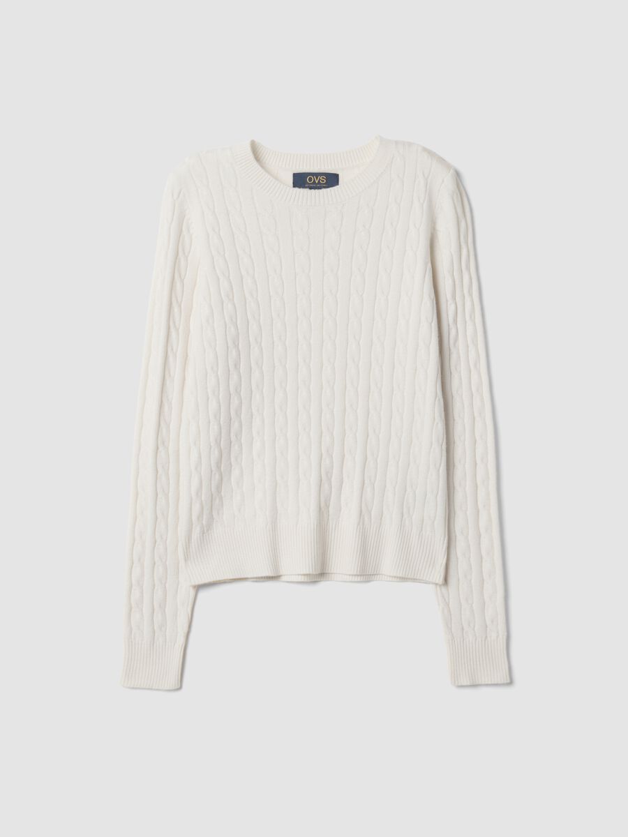 White cable-knit crew-neck jumper, regular fit_4