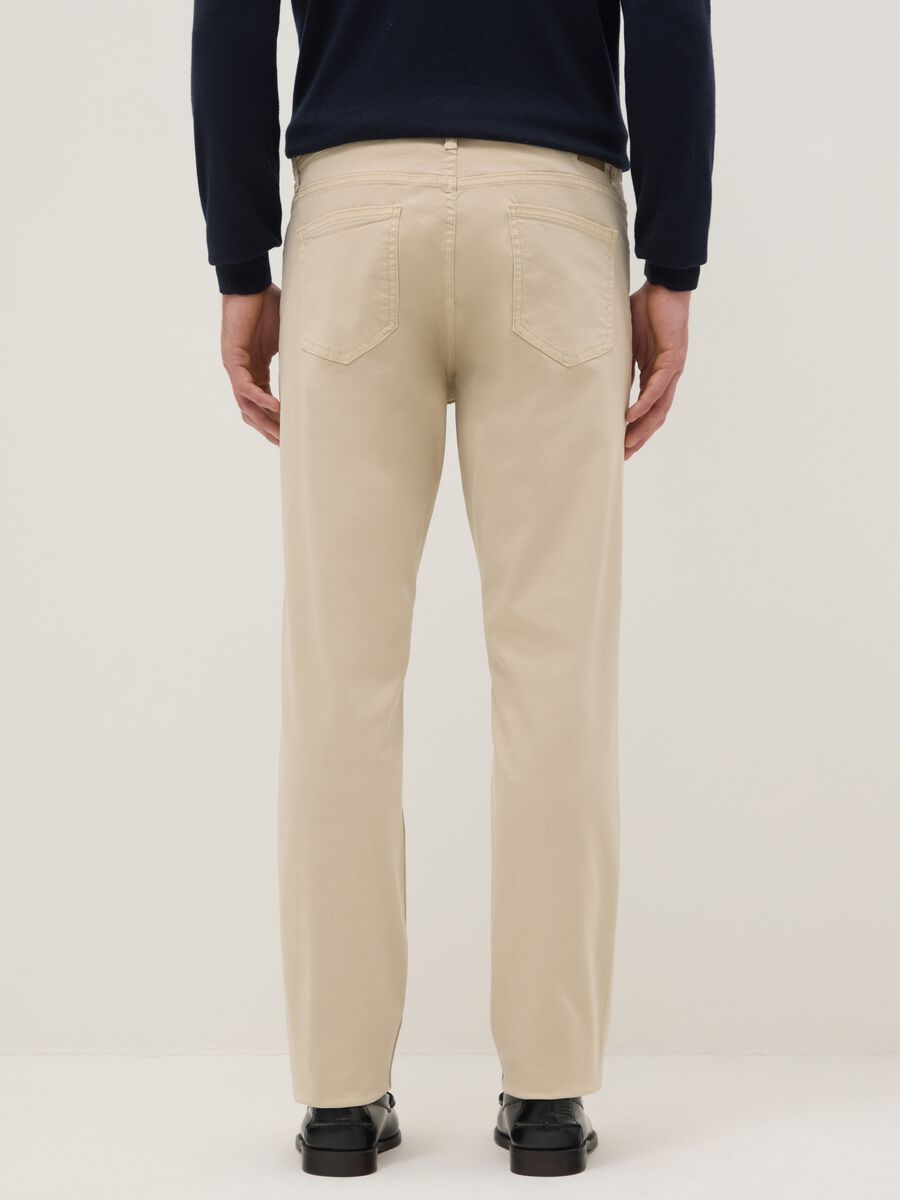 Slim Fit Beige Stretch Cotton Trousers_2