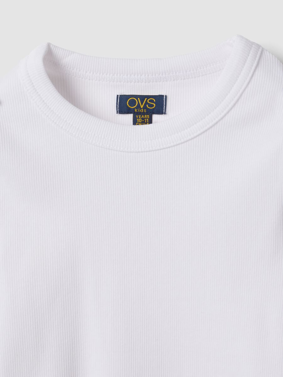 White stretch organic cotton T-shirt with ribbed neck_5