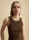 Brown Stretch Cotton Tank Top with Regular Fit and Embroidered Edges_0