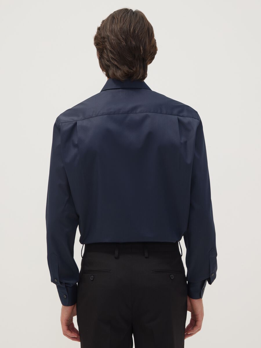 Blue pure cotton shirt with classic collar, regular fit, non-iron_3