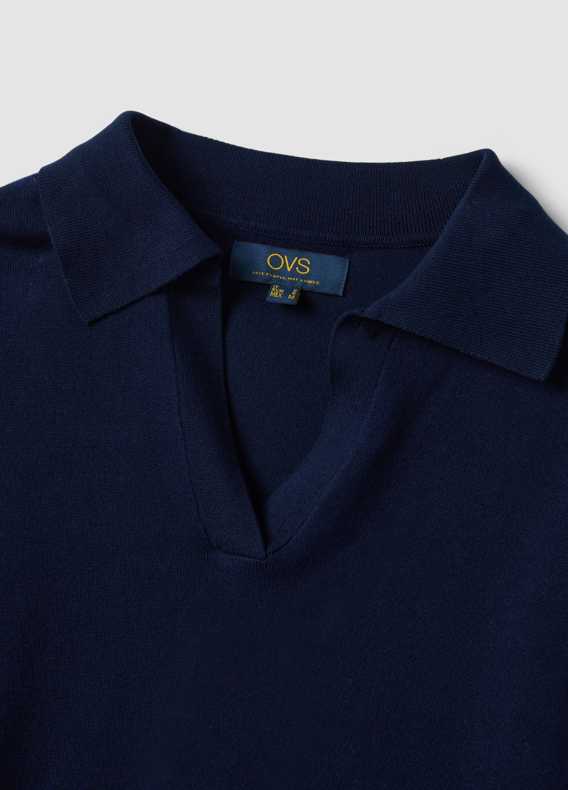 Blue viscose-blend polo-collar jumper, regular fit