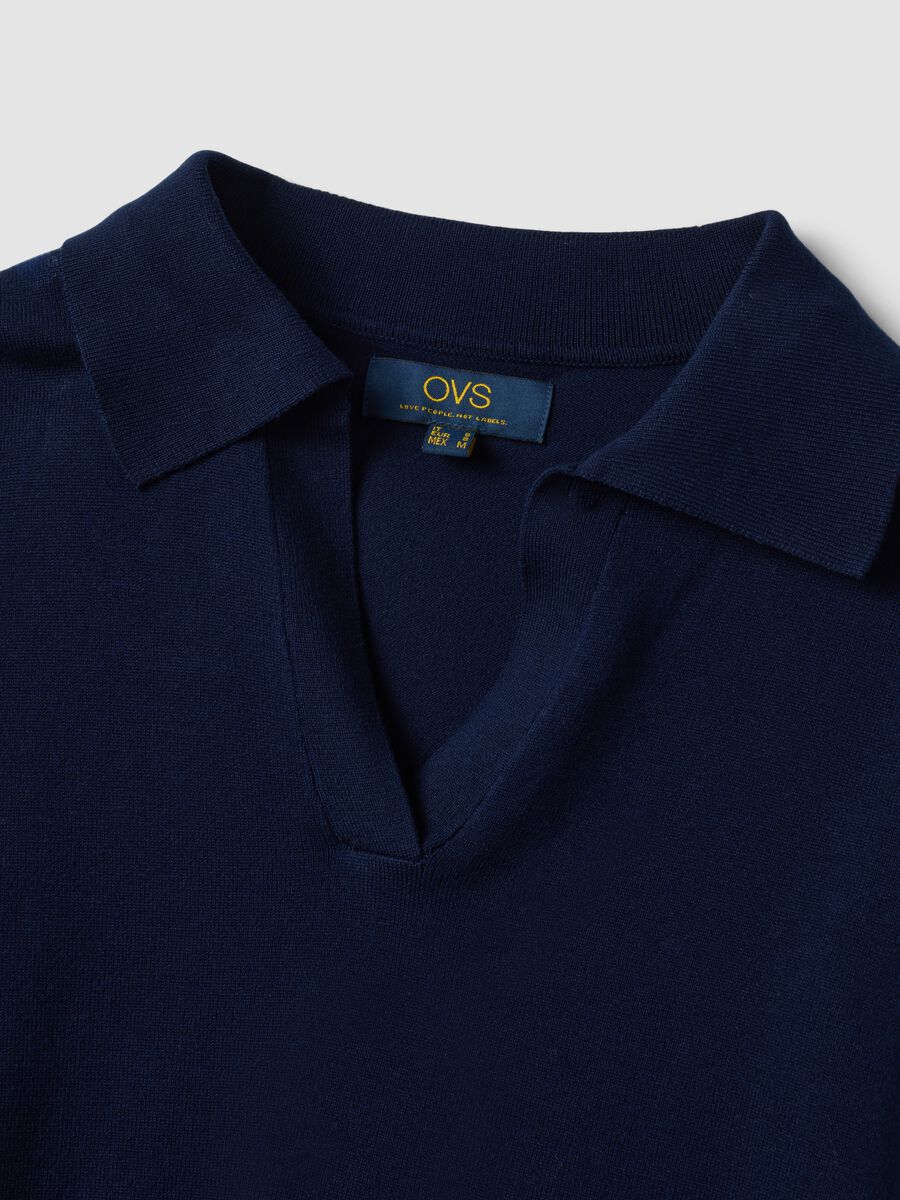 Blue viscose-blend polo-collar jumper, regular fit_6