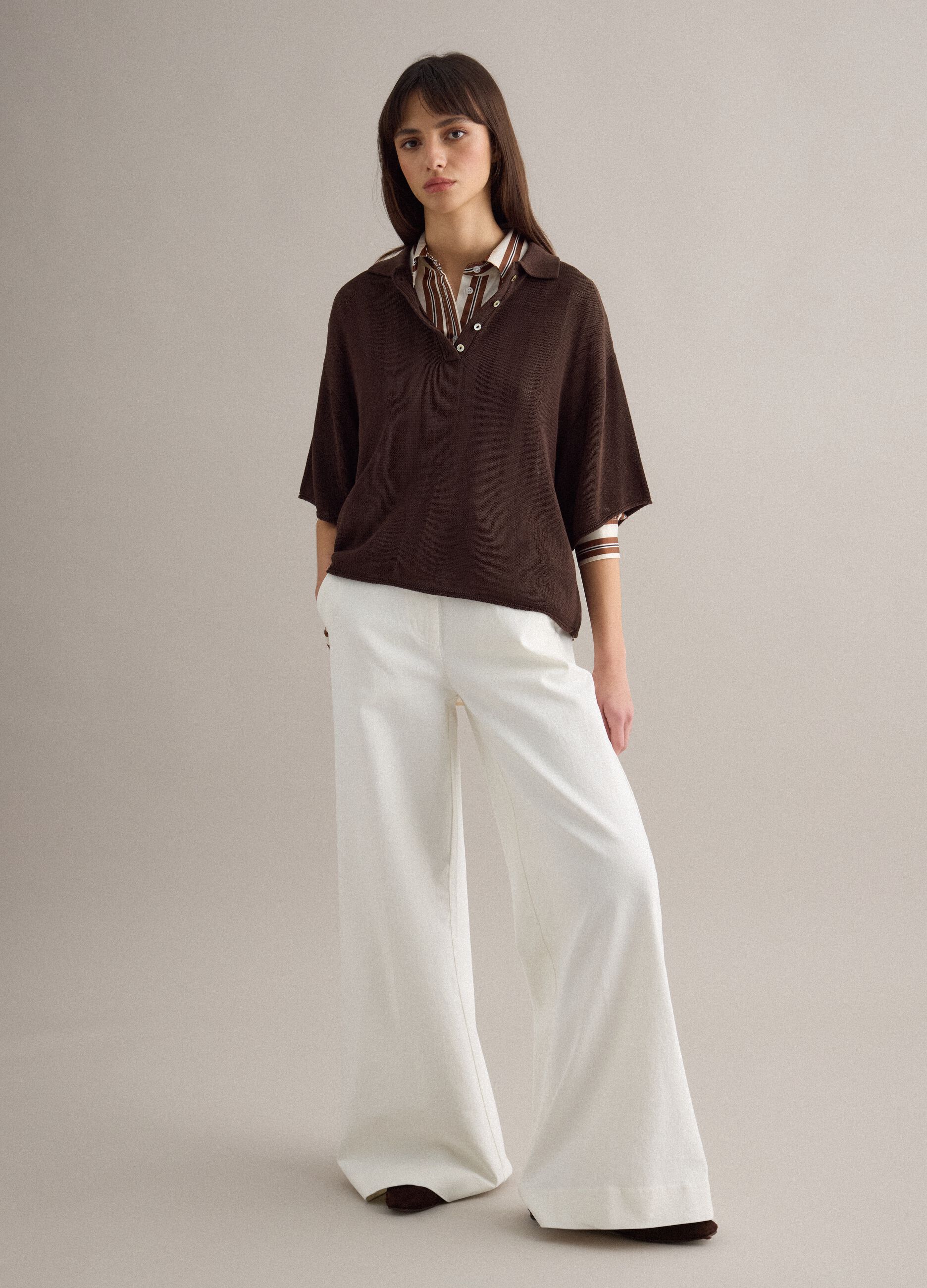 Brown regular fit polo with elbow-length sleeves