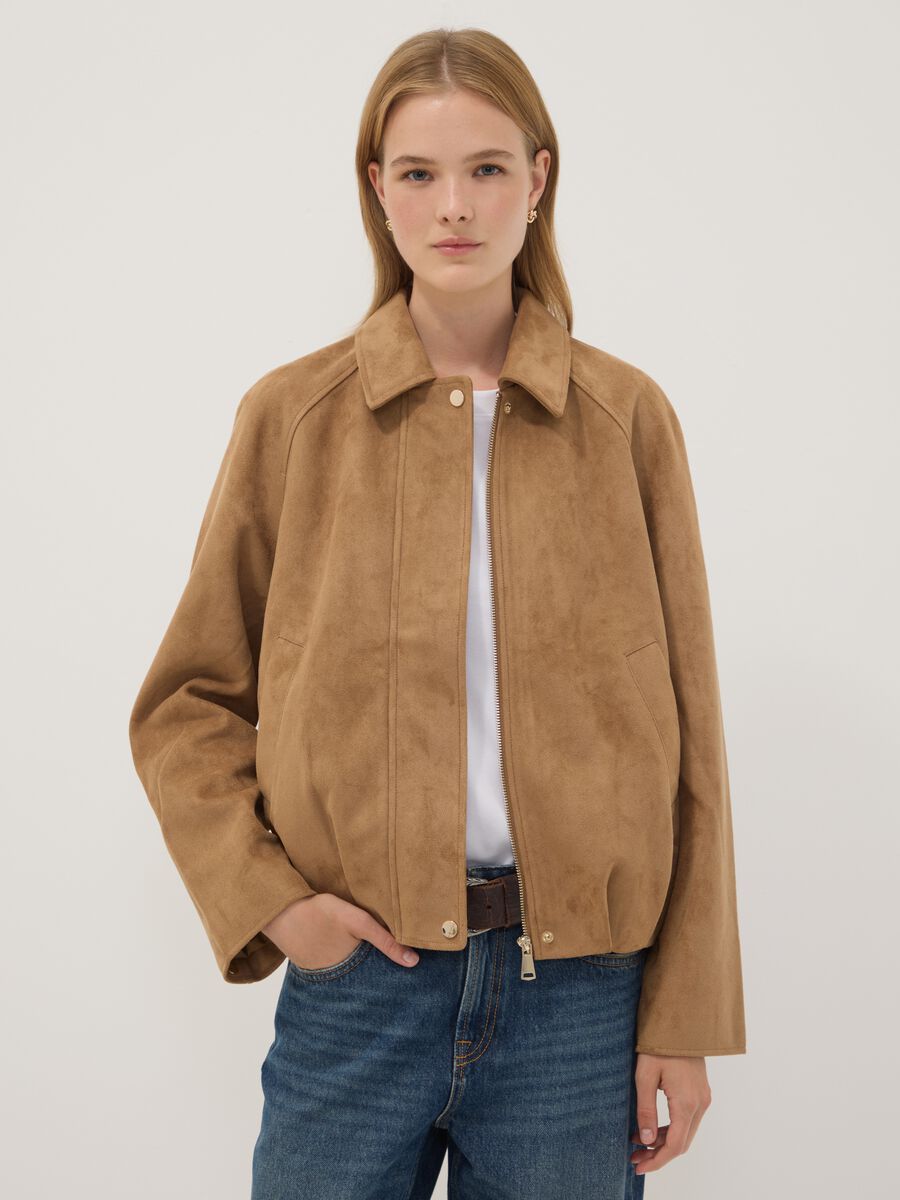 Beige regular-fit jacket with zip and buttons_1