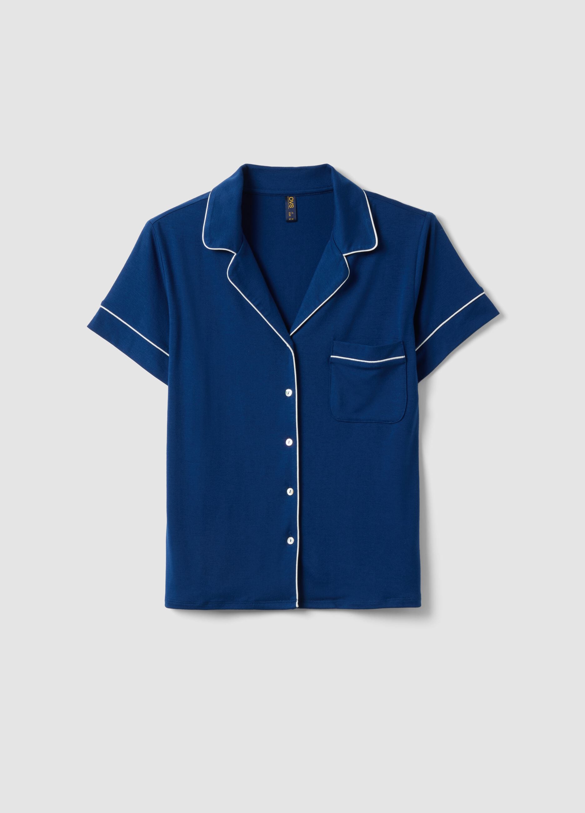 Blue Regular Fit Stretch Viscose Blend Pyjama Top