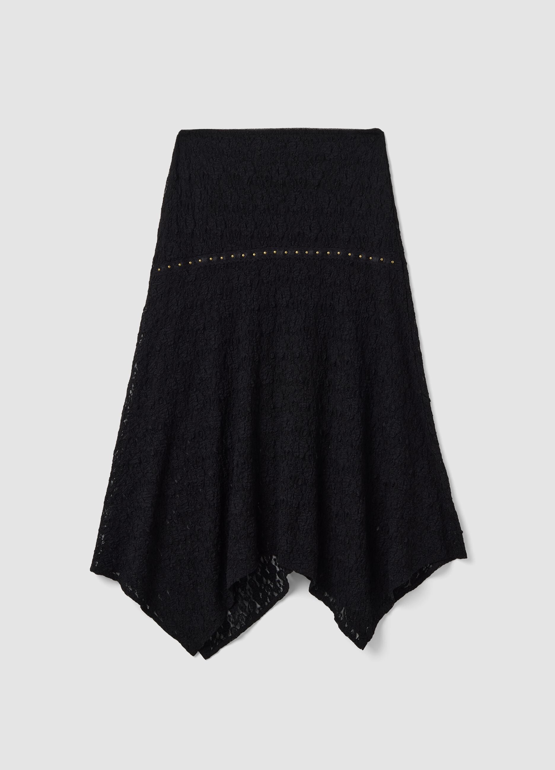 Black stretch skirt with asymmetric lace hem