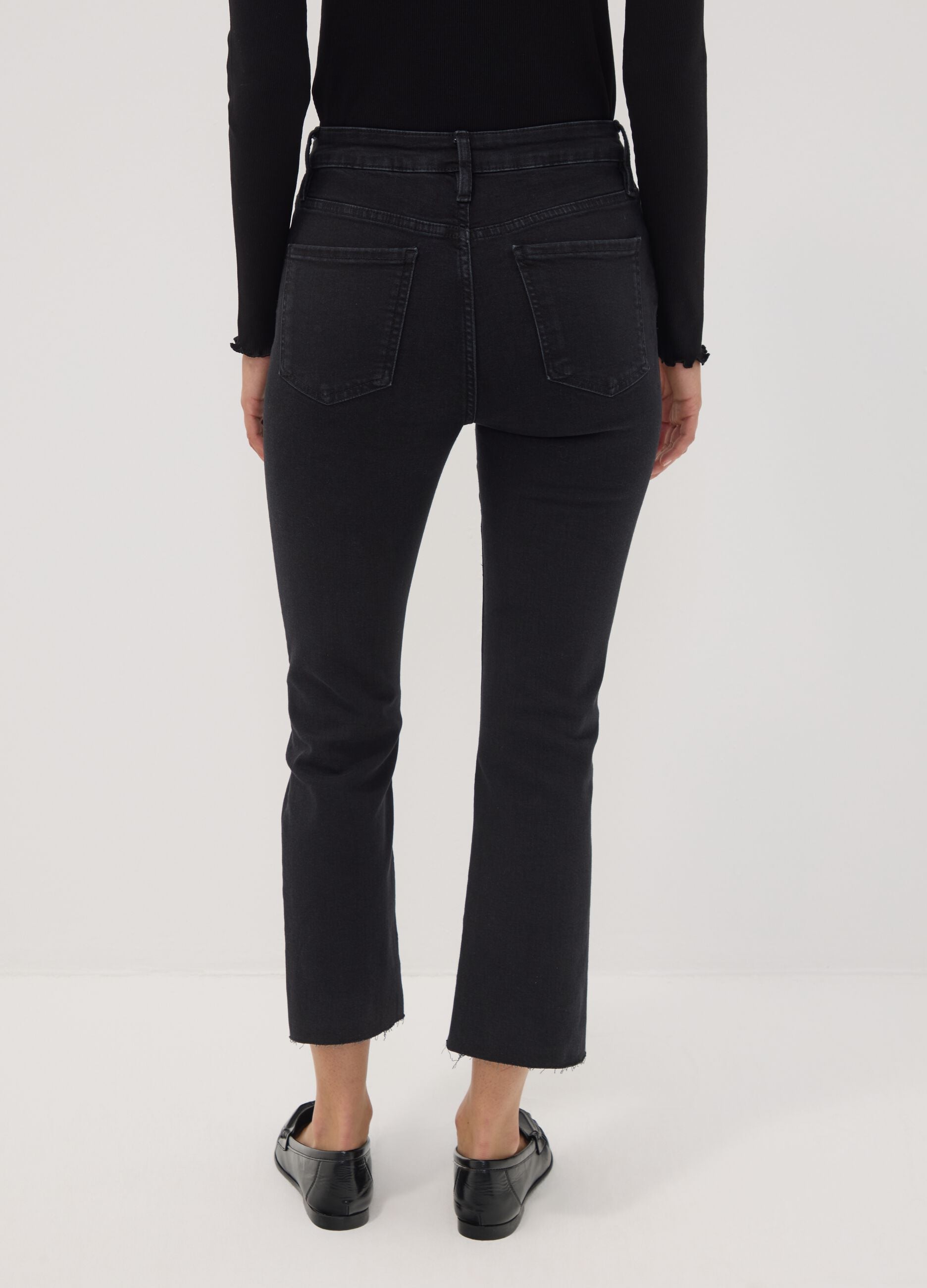 Black stretch-cotton denim flare-fit jeans