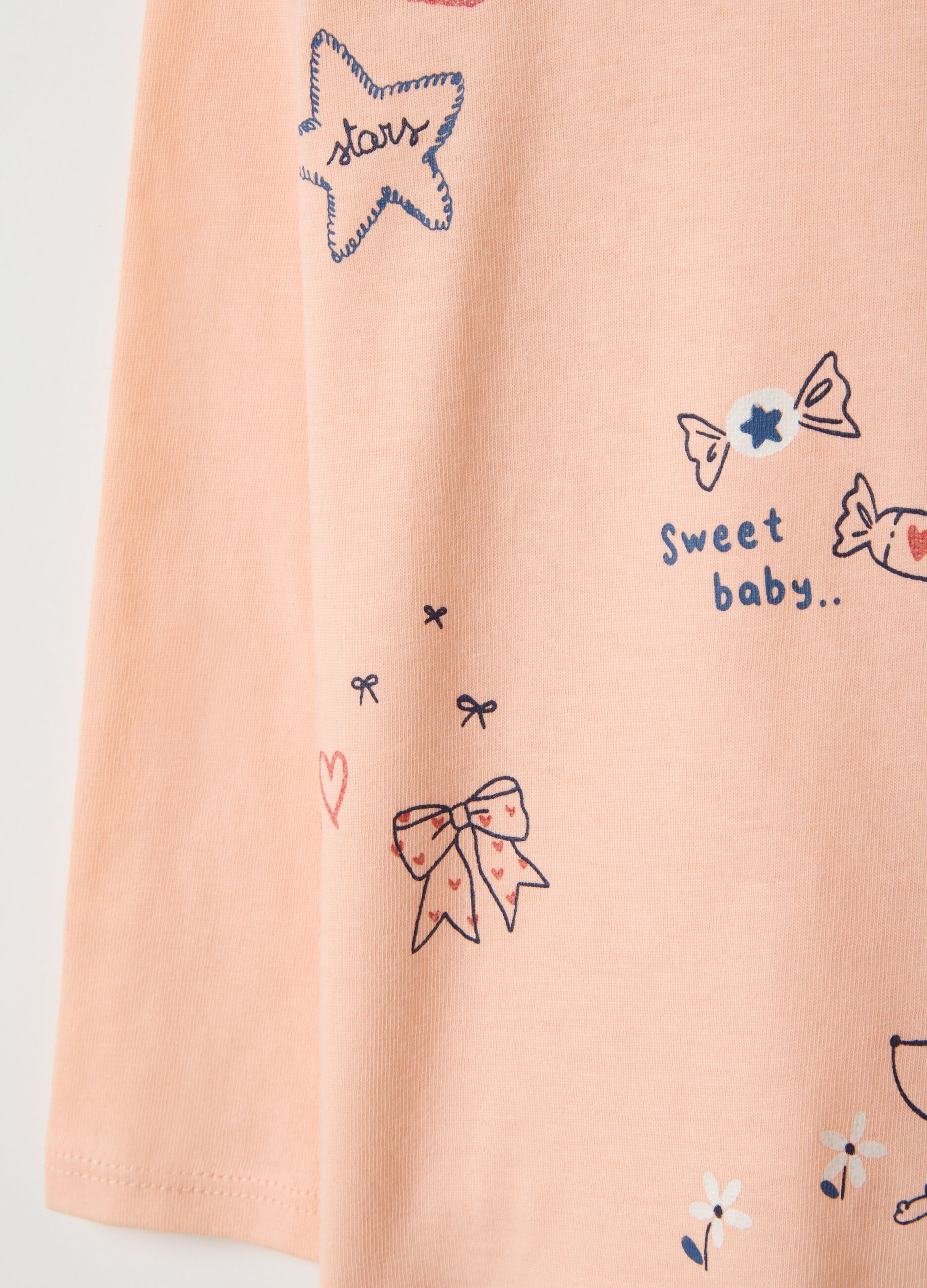 Orange long-sleeved girl's t-shirt in pure cotton regular fit