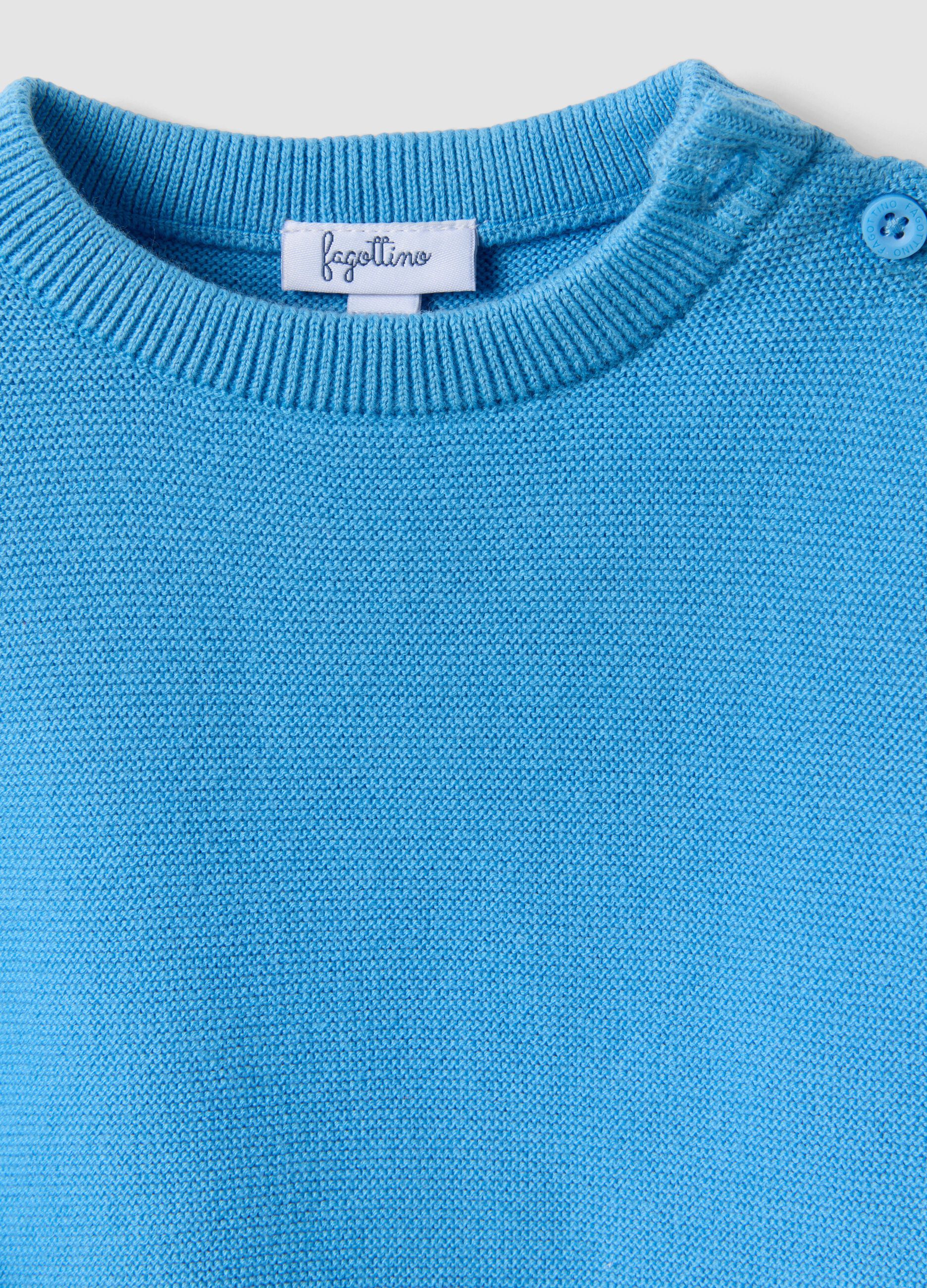 Maglia azzurra in puro cotone a girocollo in maglia regular fit per bimbo